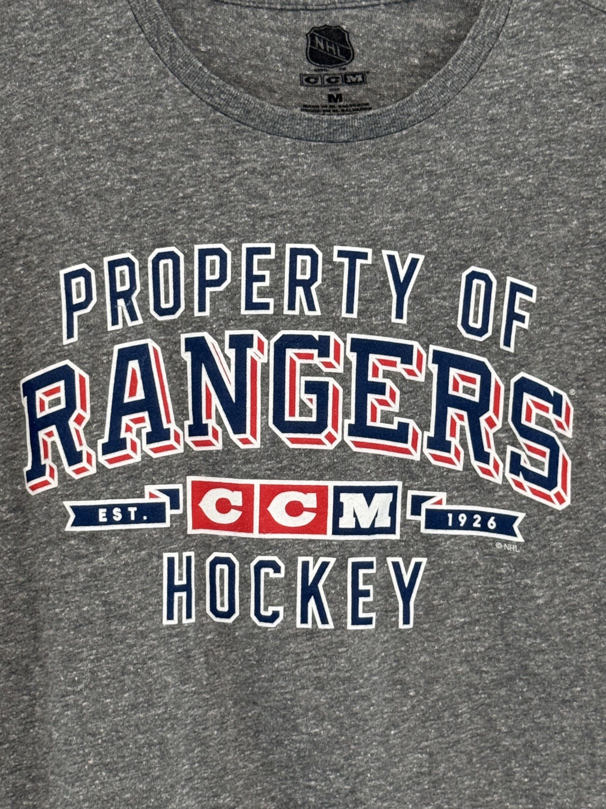 New York Rangers Mens T-Shirt Gray Medium Vintage NHL CCM 1926 Hocket