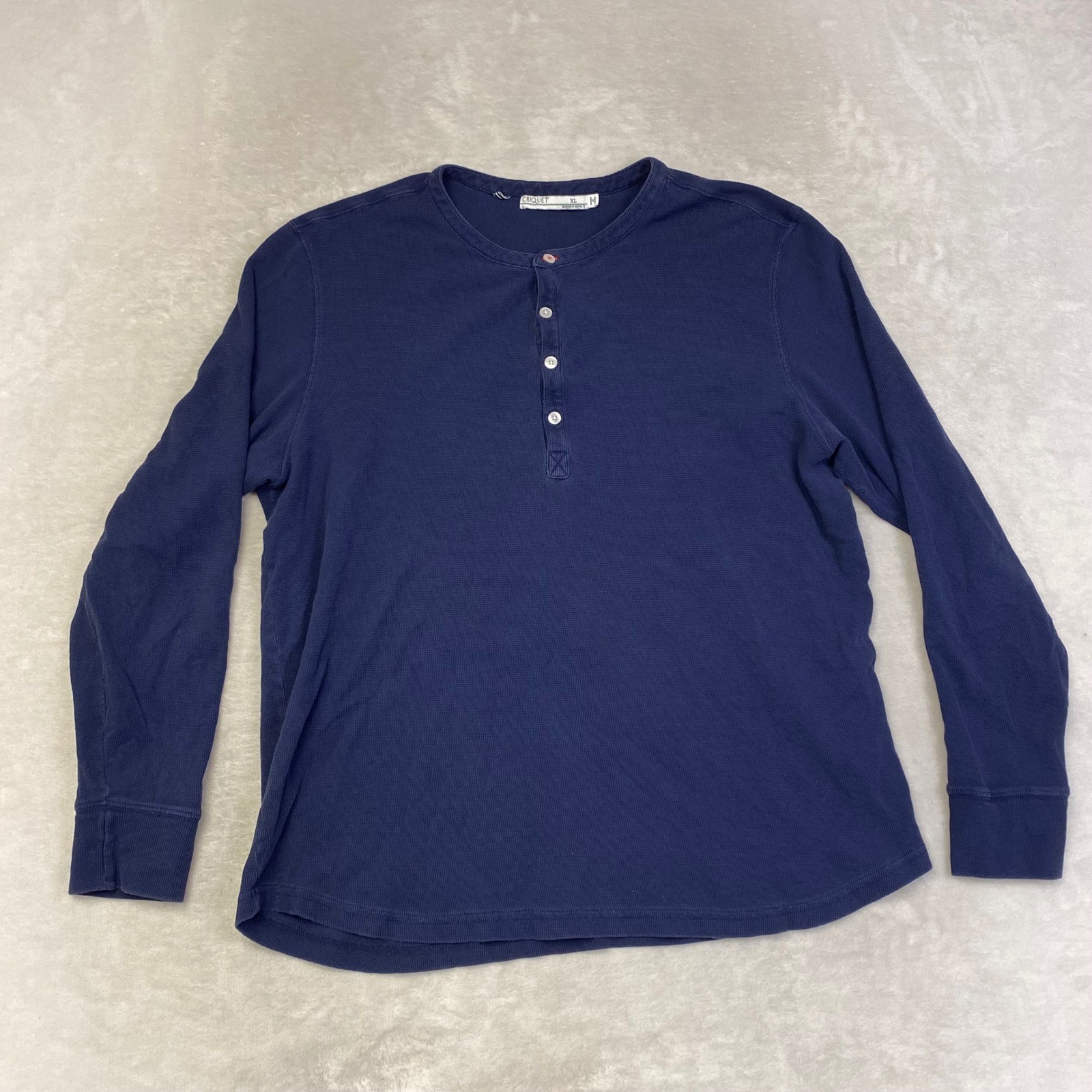 CRICQUET Men&rsquo;s Navy Blue Waffle Knit Long Sleeve Henley Shirt XL Cotton Casual