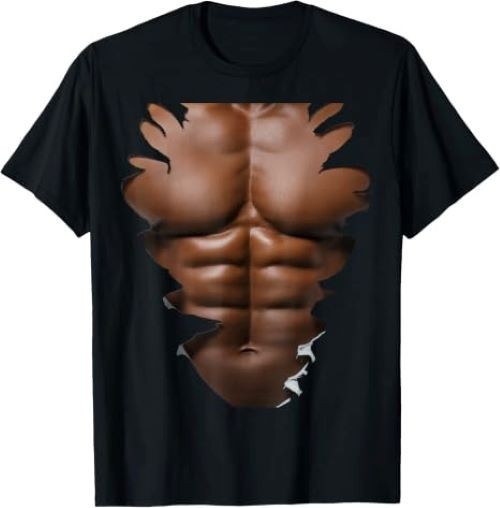 Black Mens Body Builder six Pack Muscle Funny Fake abs Skin T-Shirt
