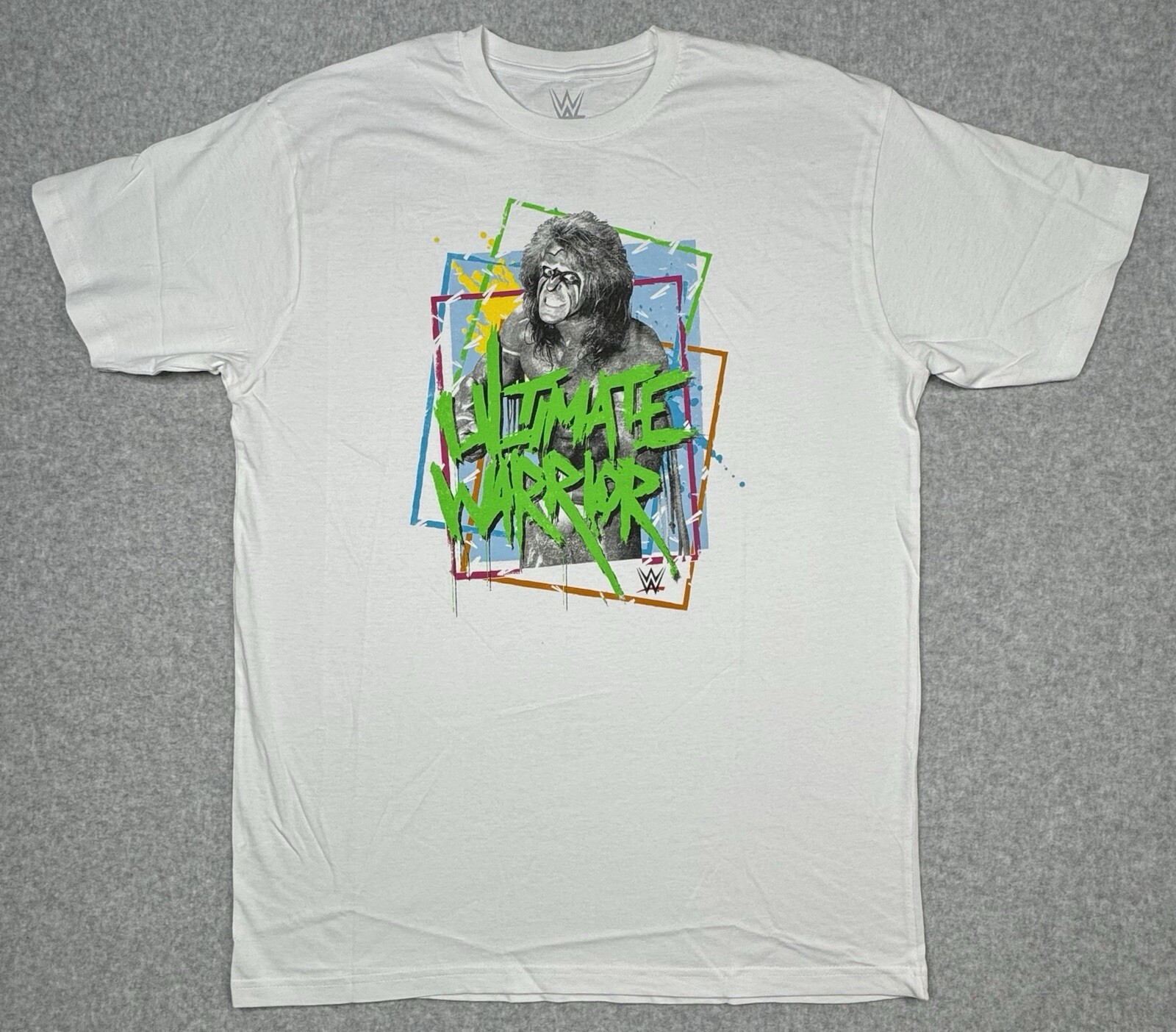 Ultimate Warrior T-Shirt Men’s WWE Wrestling White Neon Size Large NEW