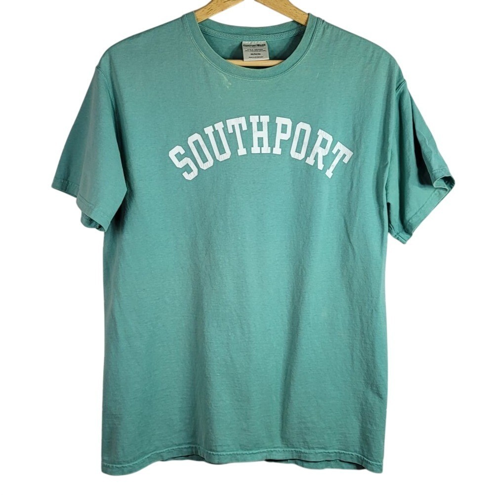 ComfortWash Men Southport T Shirt Green Medium Outer Banks NC Distressed READ