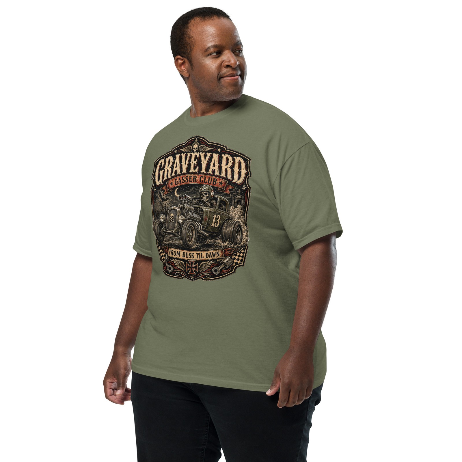 Graveyard Gasser Club 100% Cotton T-Shirt Hot Rod Racing Zombie Horror Tee S-4XL
