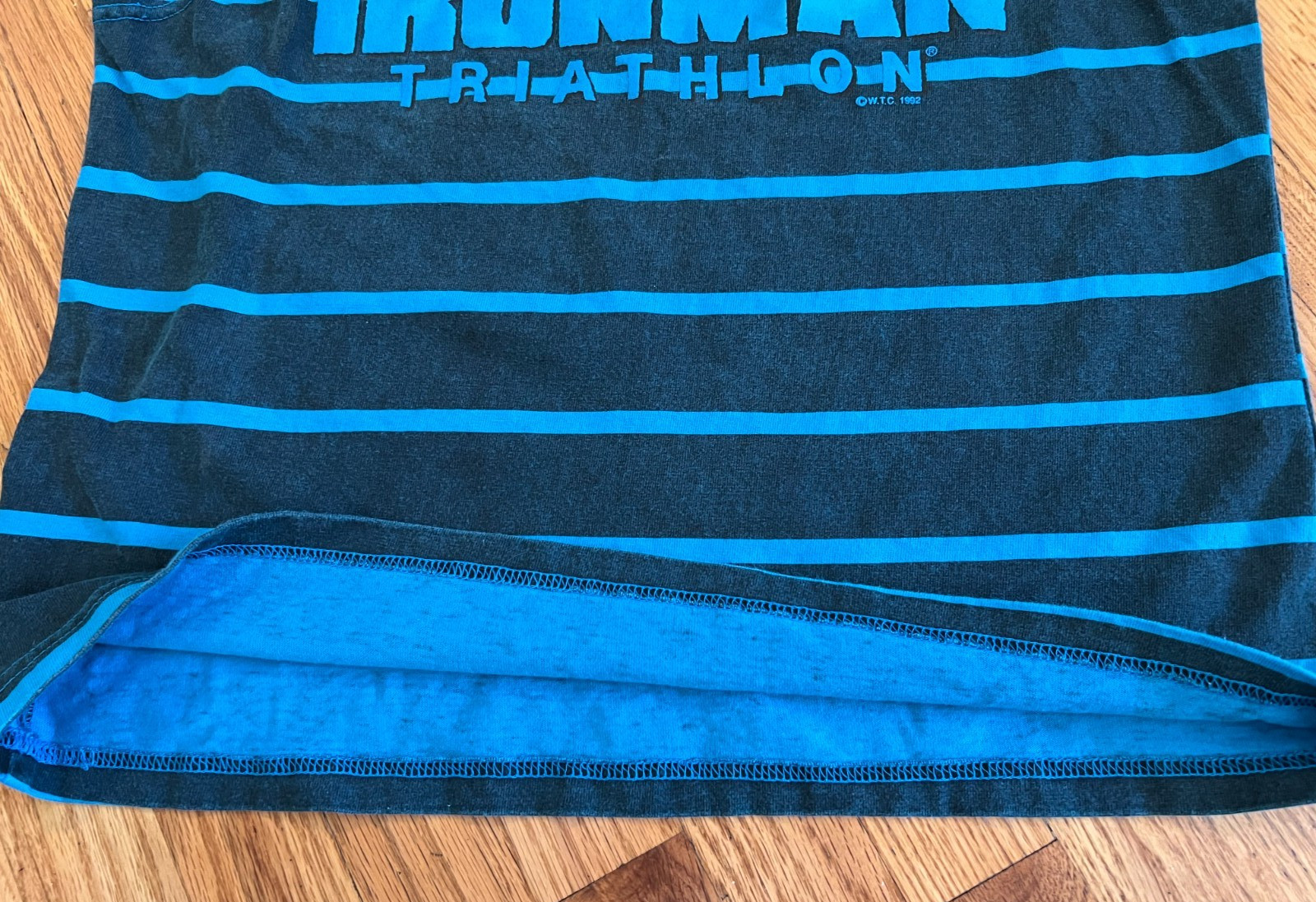 VTG 90s Ironman Triathlon Blue Striped Muscle Tank Top Shirt Medium Bodybuilding