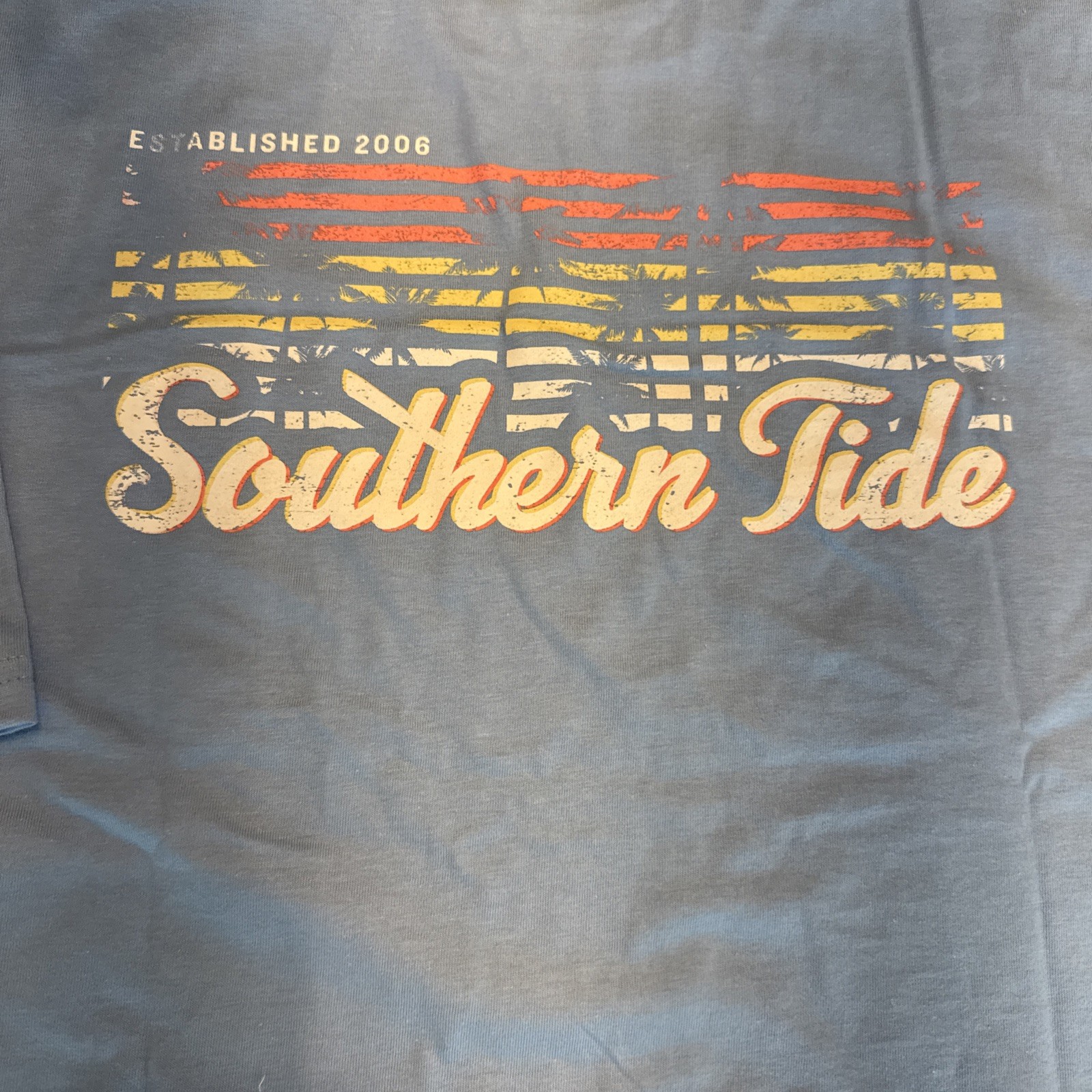 NWT SOUTHERN TIDE SZ L Mens SS TShirt Ocean Channel Baby Blue Sunset Palms
