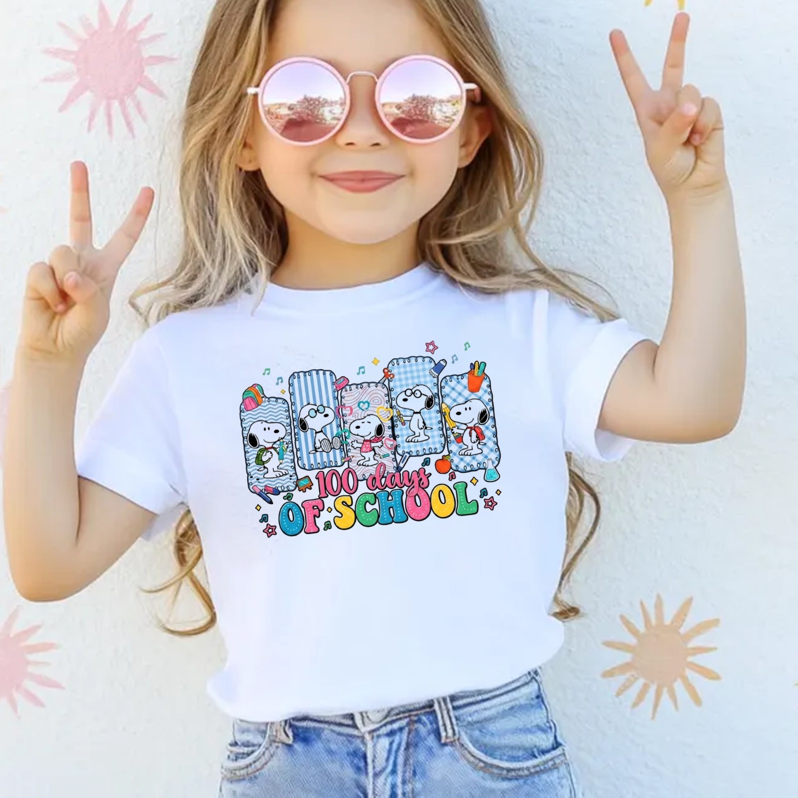 100th Day of School T-Shirt, Cartoon Dog School Supplies Tee