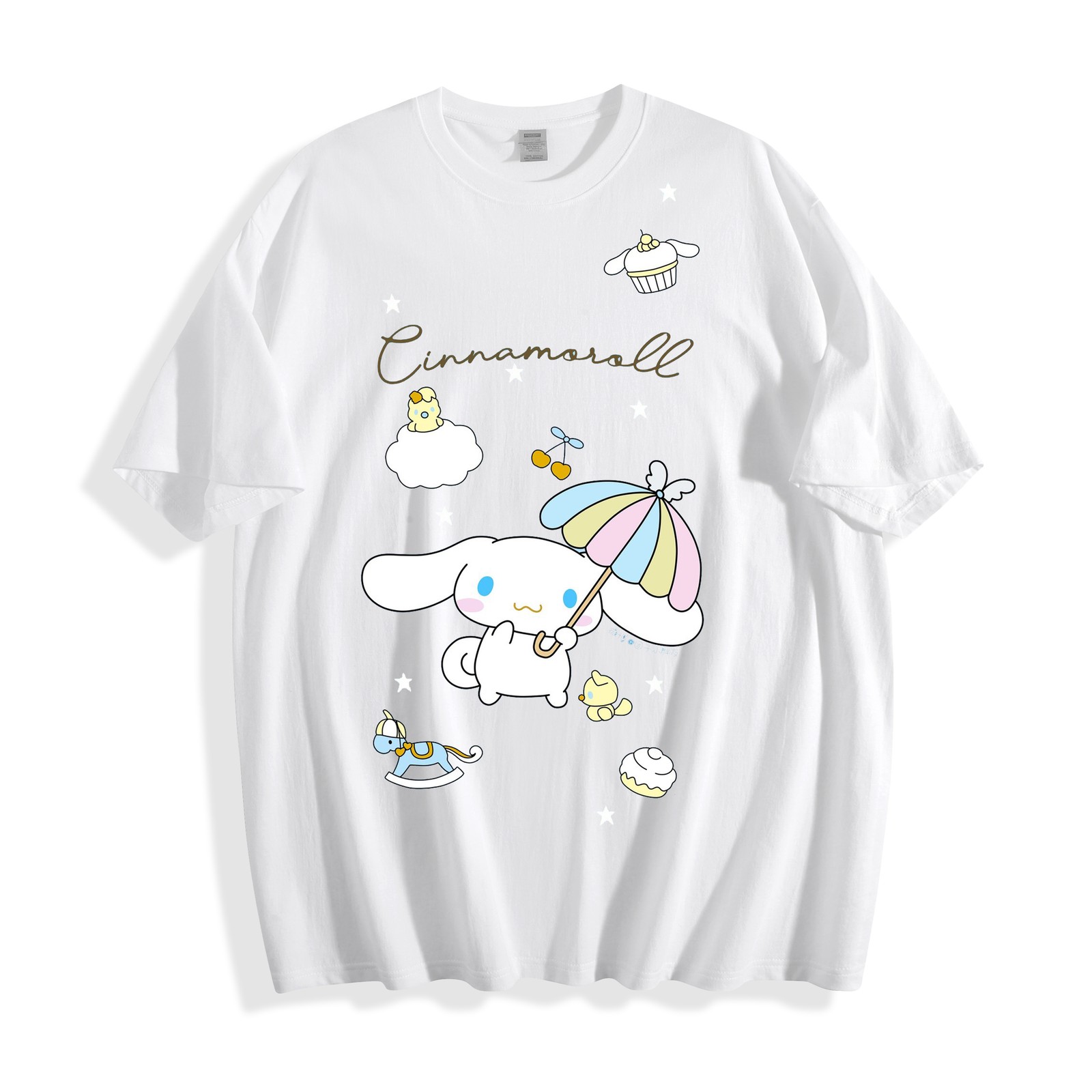 Cinnamoroll Umbrella Tee – Sanrio Rainbow Parasol Kawaii Puppy T-Shirt