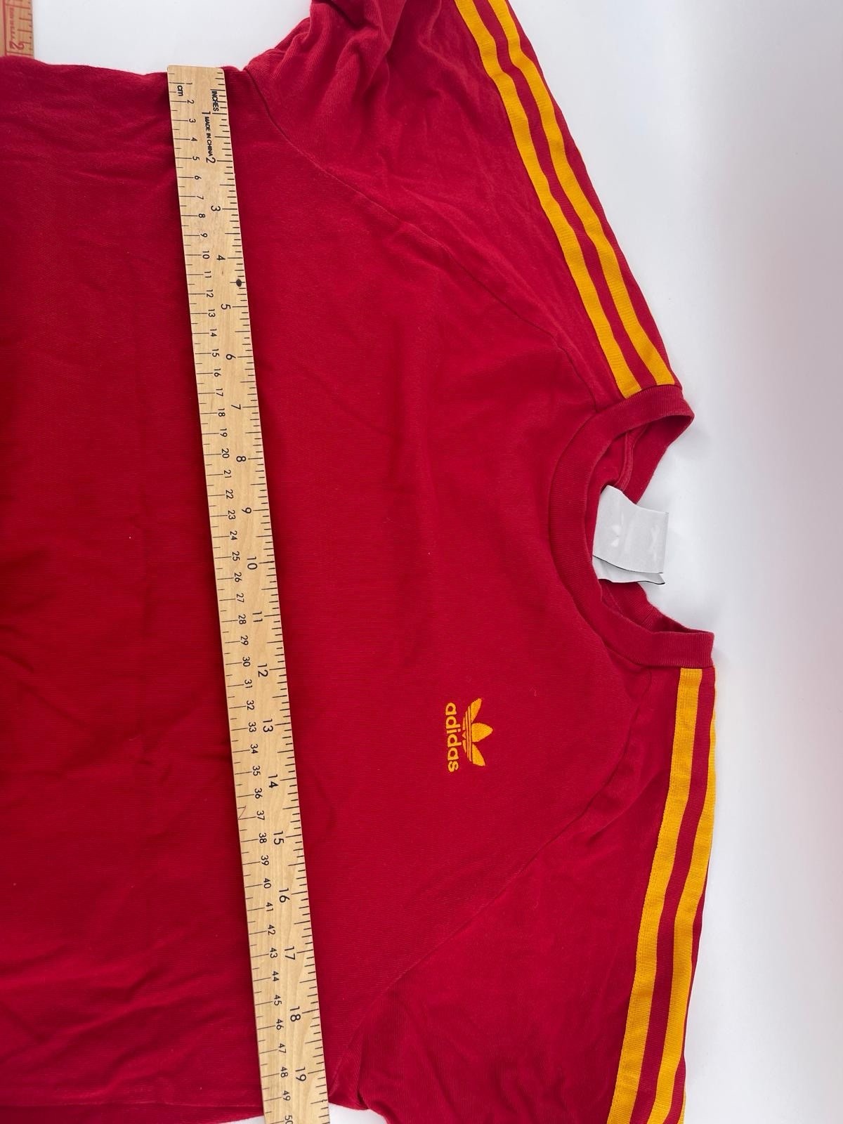 Adidas Originals Tee Men M Red Yellow Trefoil 3 Stripe Classic Style