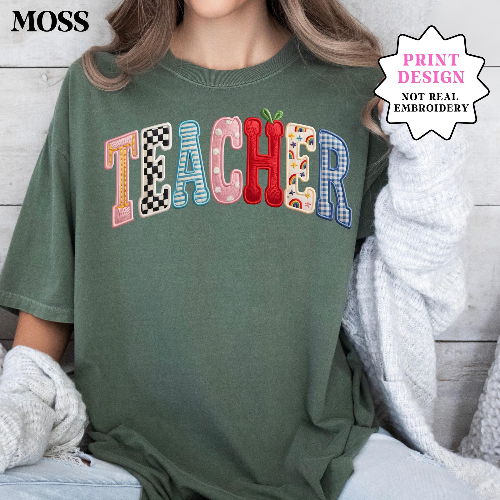 Faux Embroidered Teacher T-Shirt, Teacher Appreciation Gift
