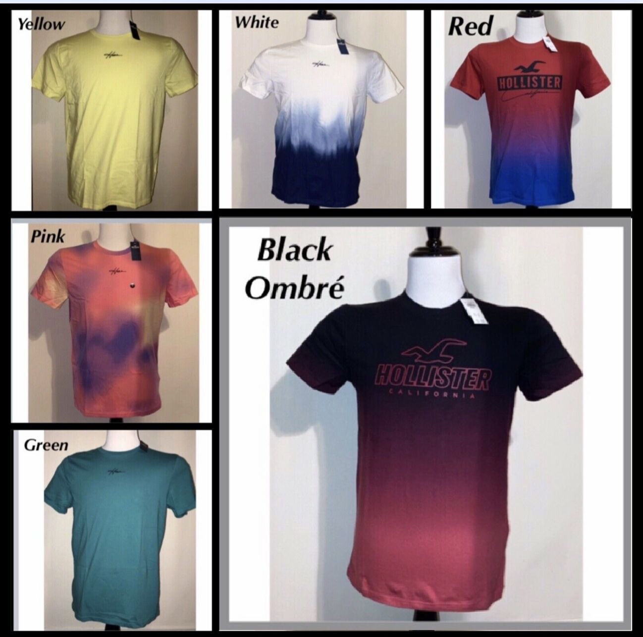 NWT Men&rsquo;s Hollister Tee Sz M L Yellow Pink Black Red Green White Blue T-shirt