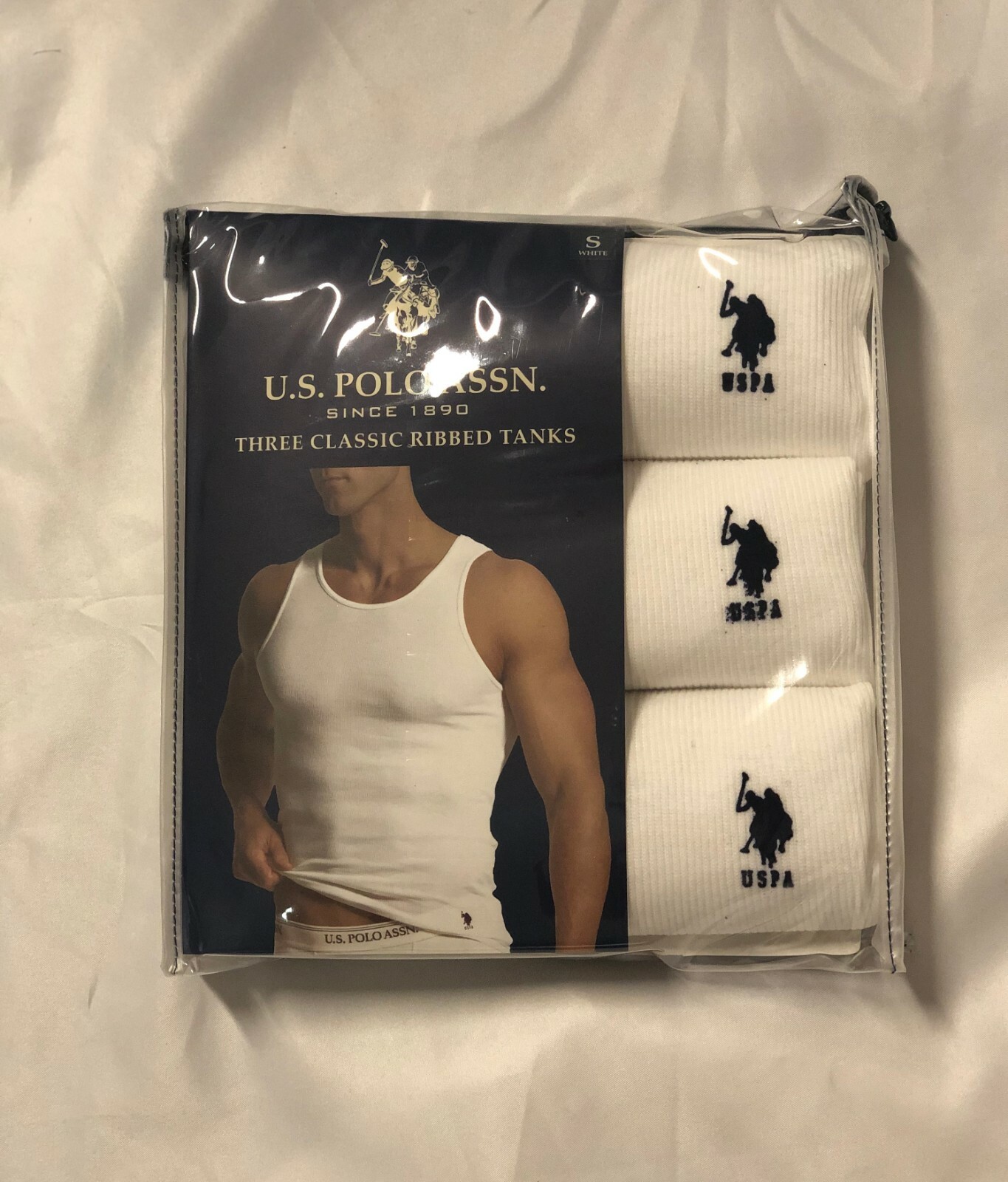 NEW U.S. Polo Assn Men&rsquo;s 3 Pack Ribbed Tanks A Shirts White Sizes Large ONLY