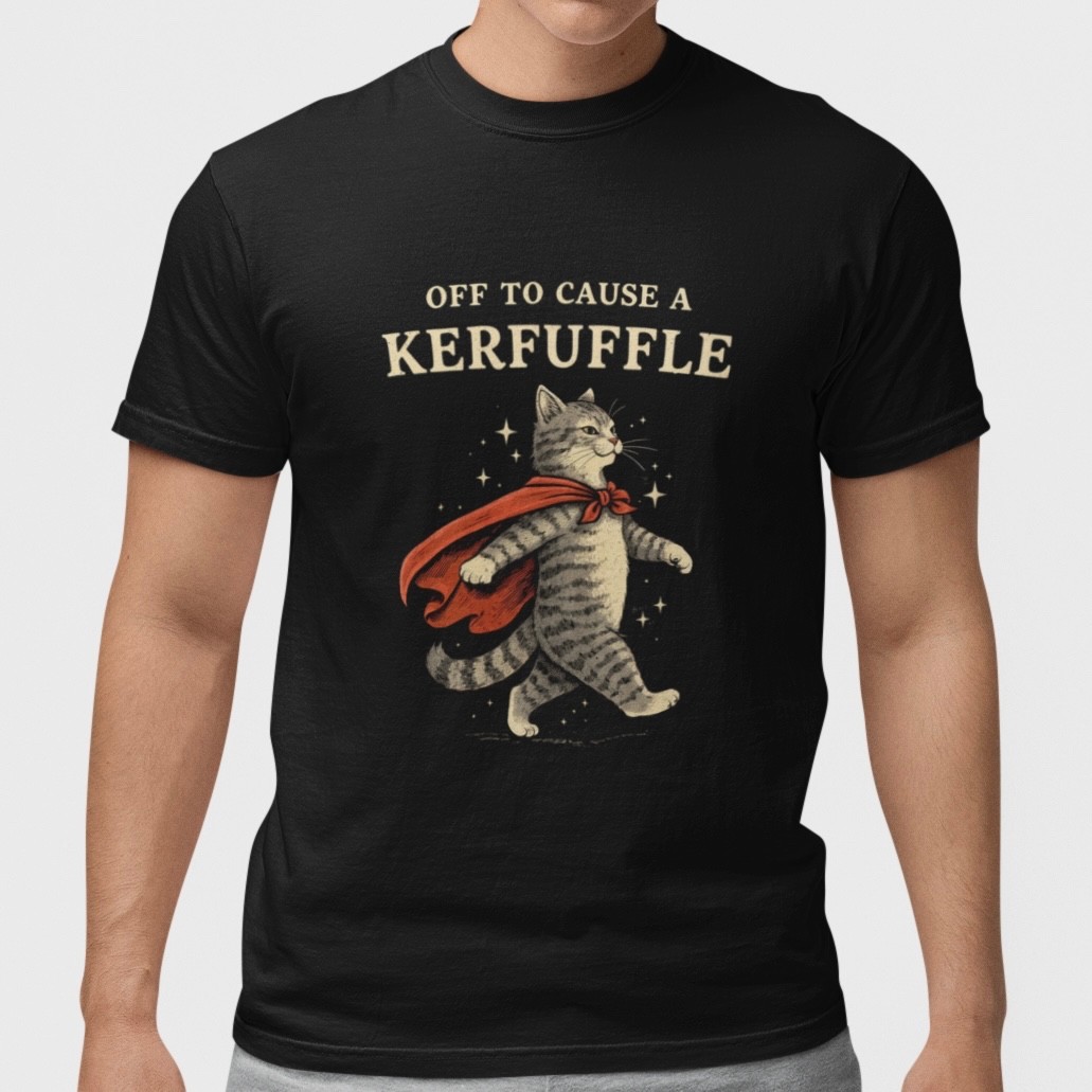 Funny Cat Shirt Off To Cause A Kerfuffle Cute Superhero Cat Graphic T-Shirt Gift