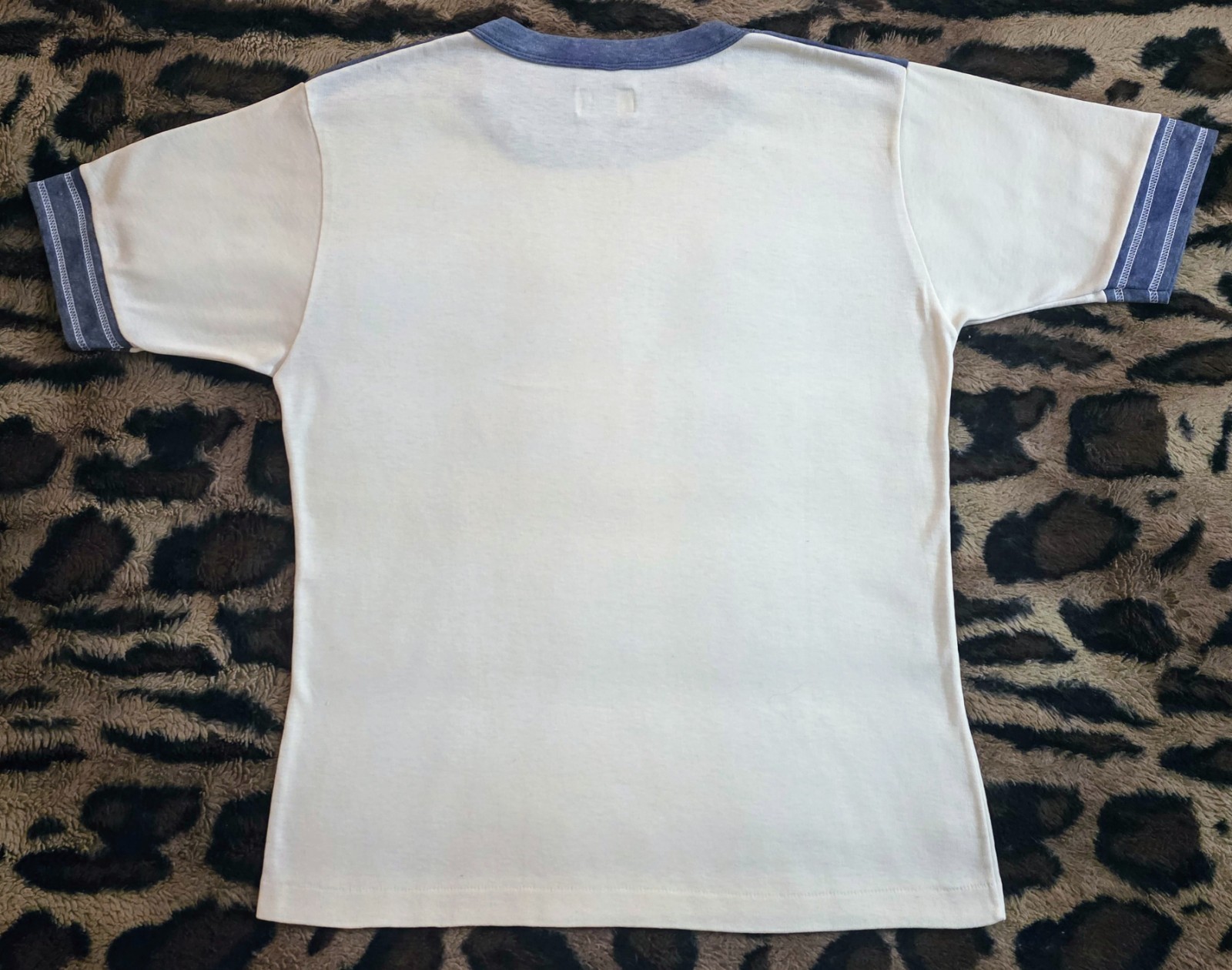 VTG 70s Taffys St Armands Sarasota Ringer Panel Tee Shirt Mens L Cream Blue USA