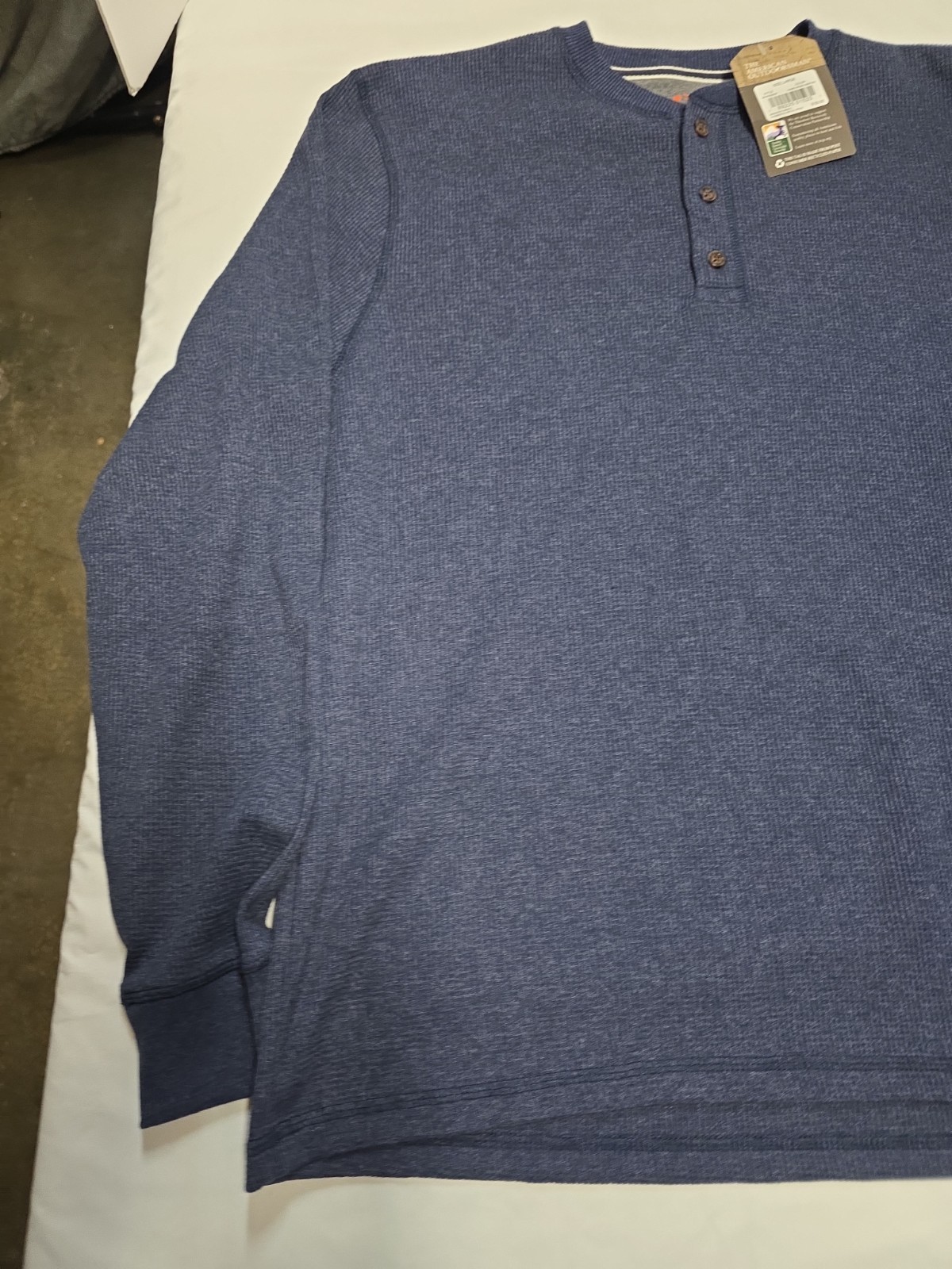 American Outdoorsman Shirt Mens L Blue Waffle Knit Thermal Henley Outdoor
