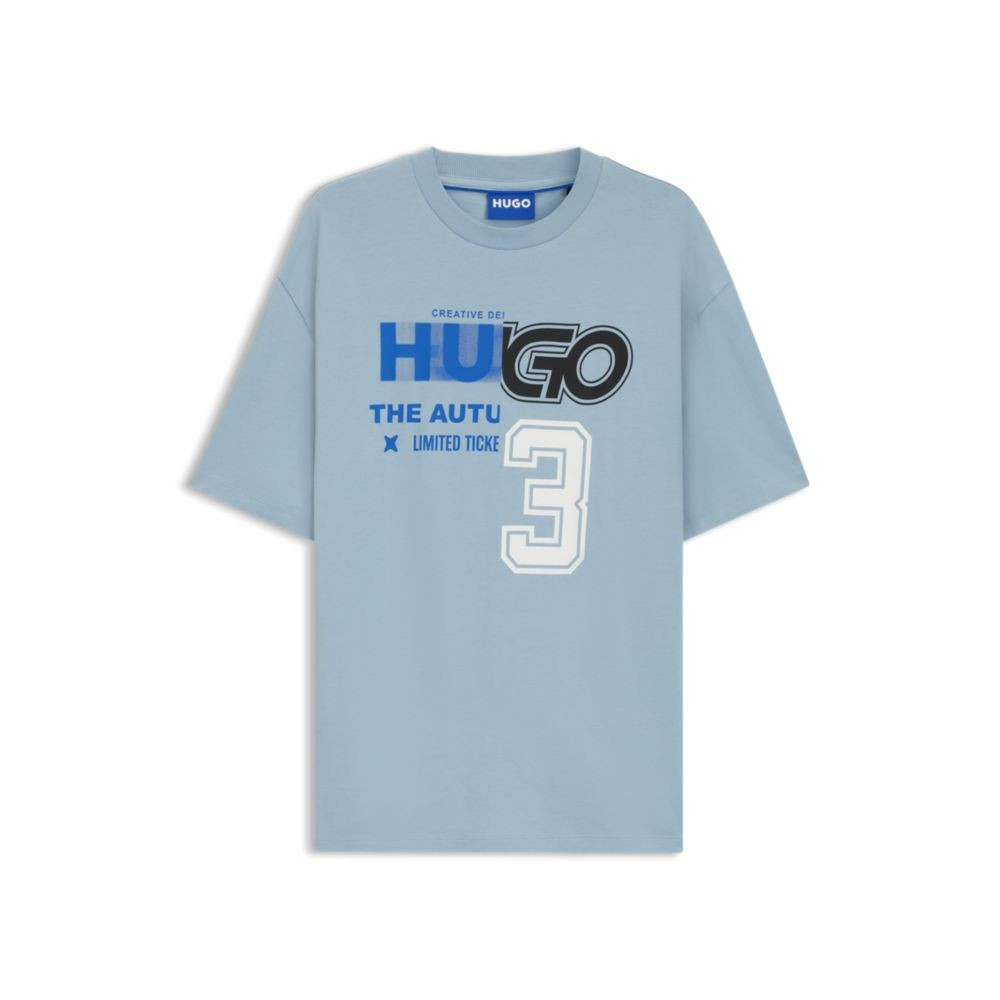 Hugo Boss Mens Hugo Nesite Racing Logo Graphic T-Shirt Cotton Pastel Blue-Medium