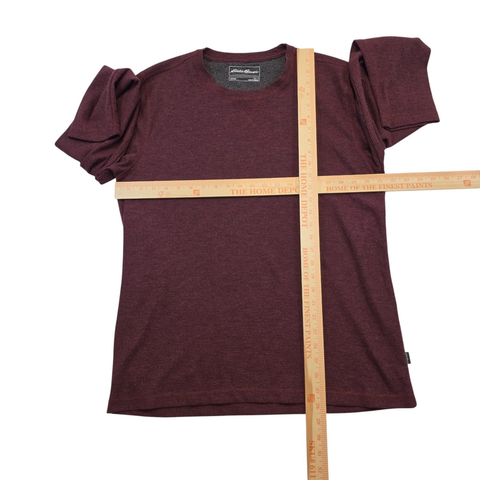 Eddie Bauer Mens Lounge Long Sleeve Crew Neck Top Casual Burgundy Heather Large