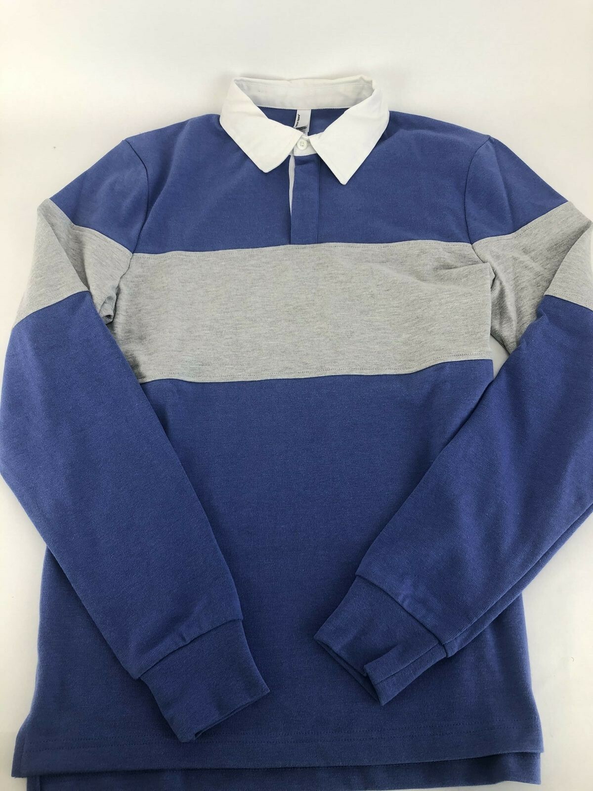 American Apparel Unisex Thick Knit Rugby Shirt, Blue Bell w/ Heather Grey, Small