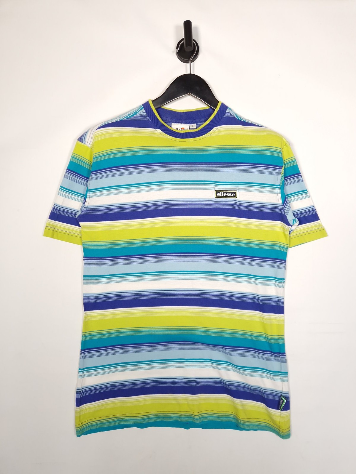 Ellesse T-Shirt Size Small Men&rsquo;s Multicoloured Striped Cotton Casual Crew Neck