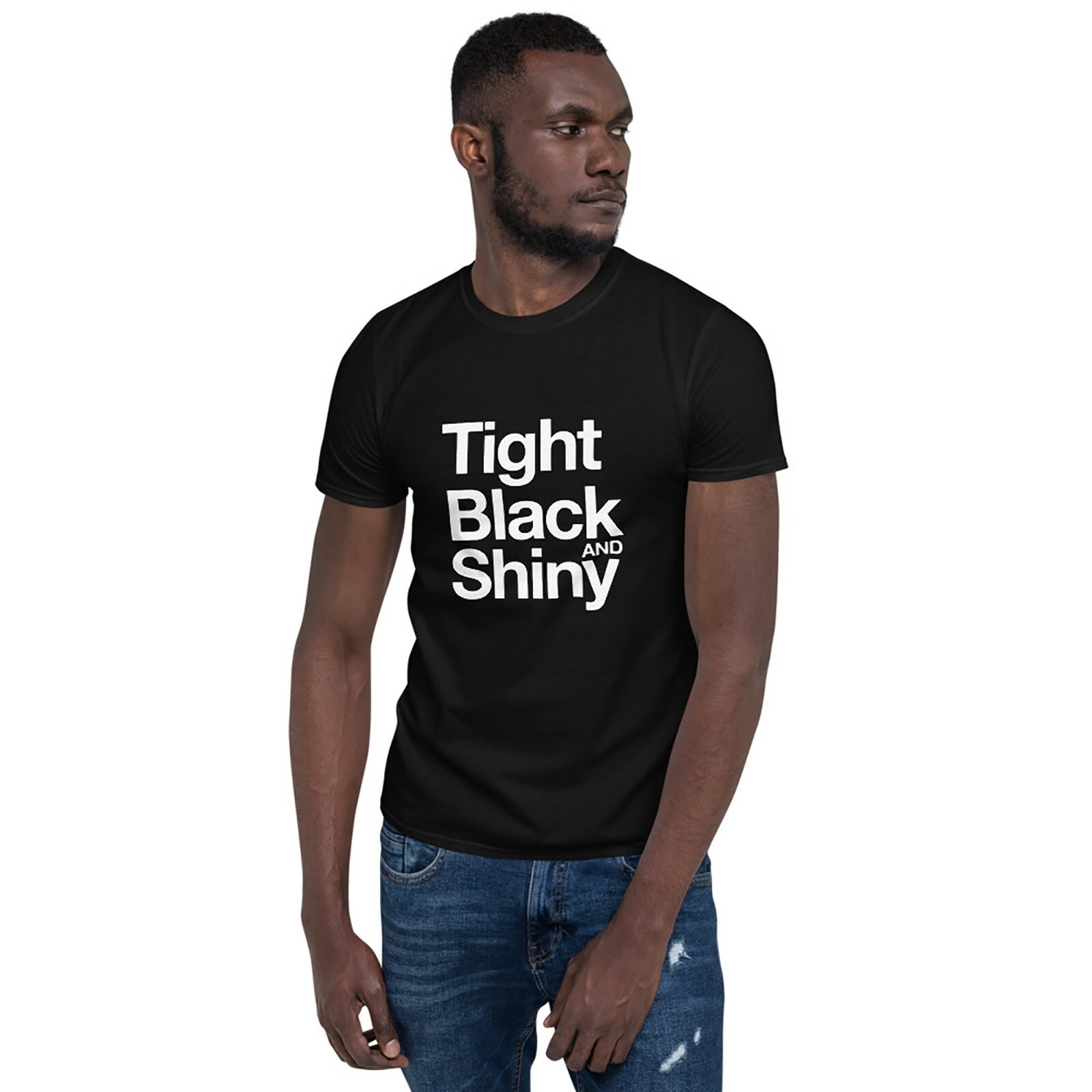 TIGHT BLACK and SHINY T-shirt. (gay, rubber, man, mens, fetish, kink, leather)