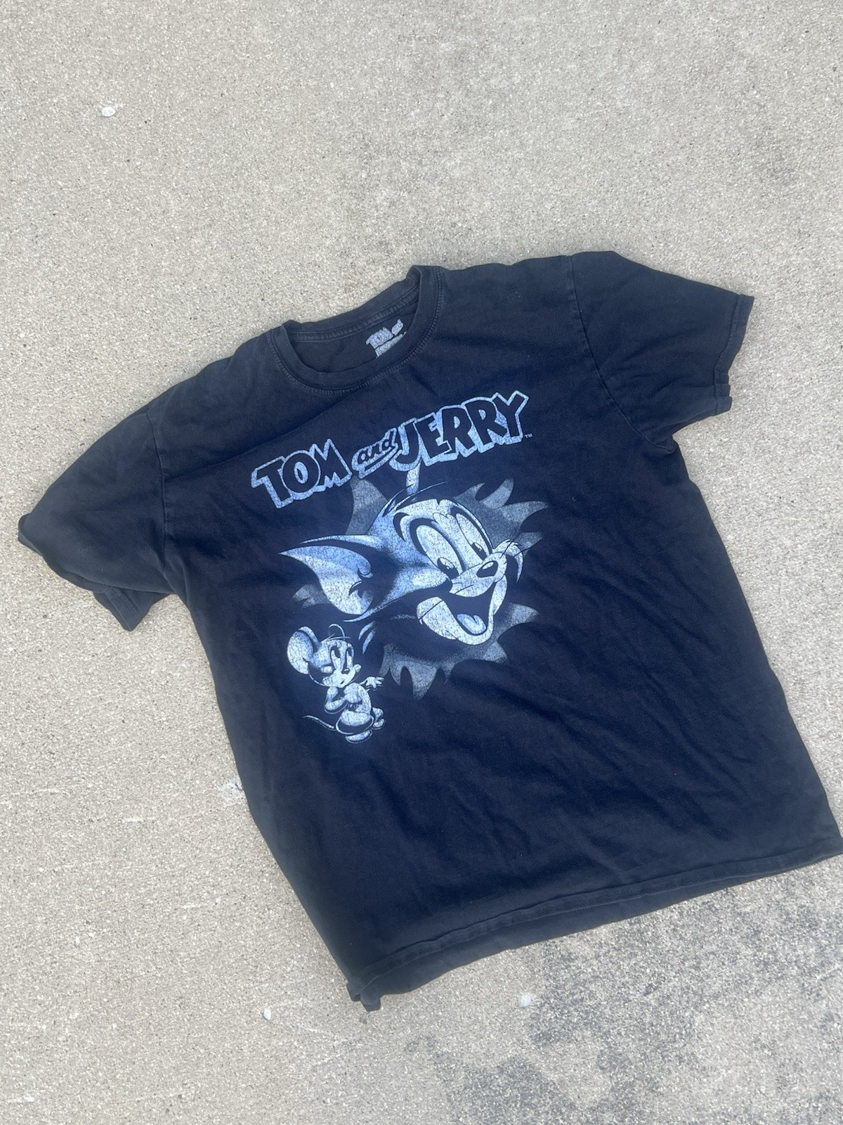 Tom and Jerry Black Graphic Print Crew Neck Cotton T-Shirt Men’s L
