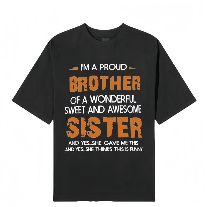 Men&rsquo;s « brother and sister » T-shirt, crew neck casual wear, spring and summer.