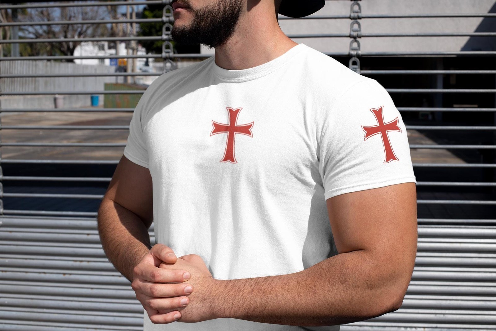 Knights Templar Cross T-Shirt: Christian Medieval Style, Red Print