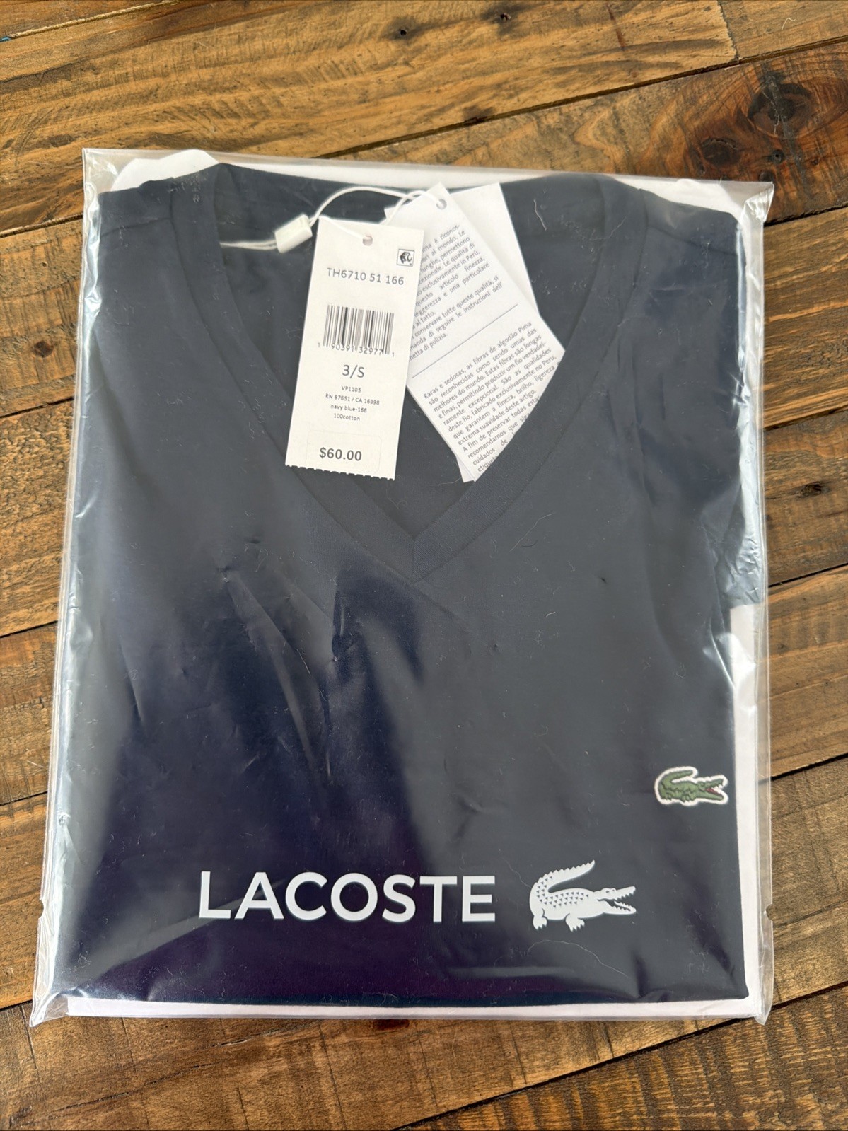 *NEW* Men Lacoste Crew Neck Pima Cotton Jersey T-shirt Navy (TH6709 166) Small