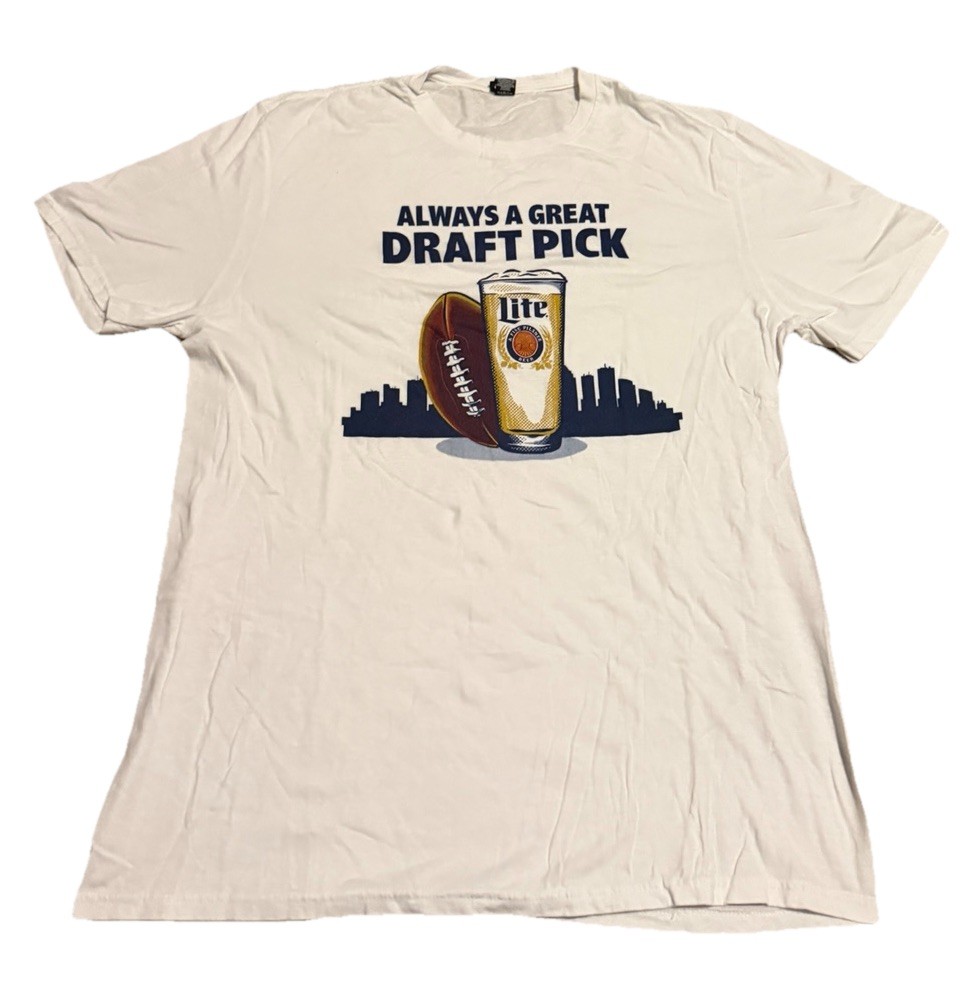 Miller Lite « Always A Great Draft Pick » Size XL White T-Shirt