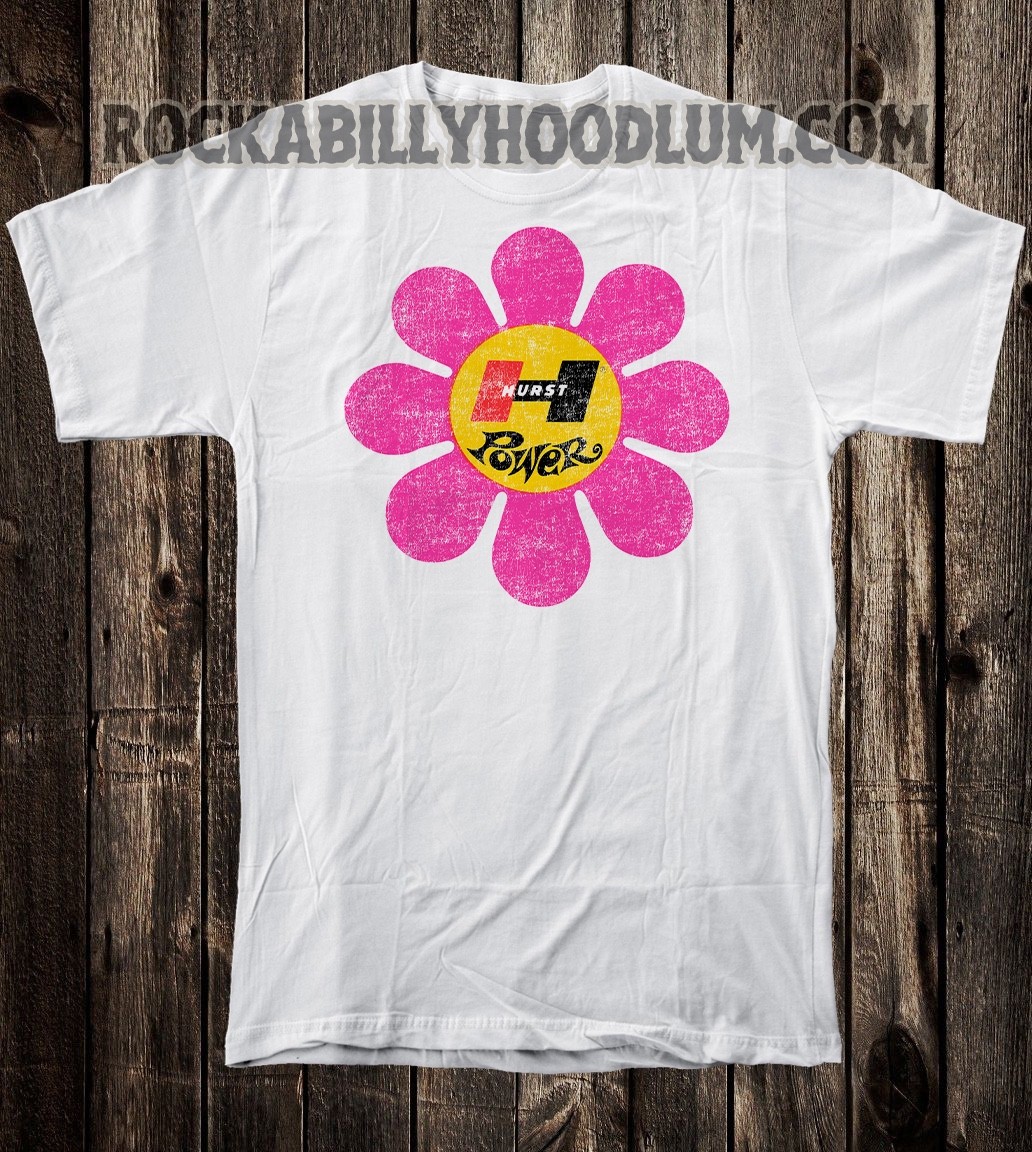 Hot Rod Tee T Shirt Drag Race Racing Hurst Floor Shifter Flower Power