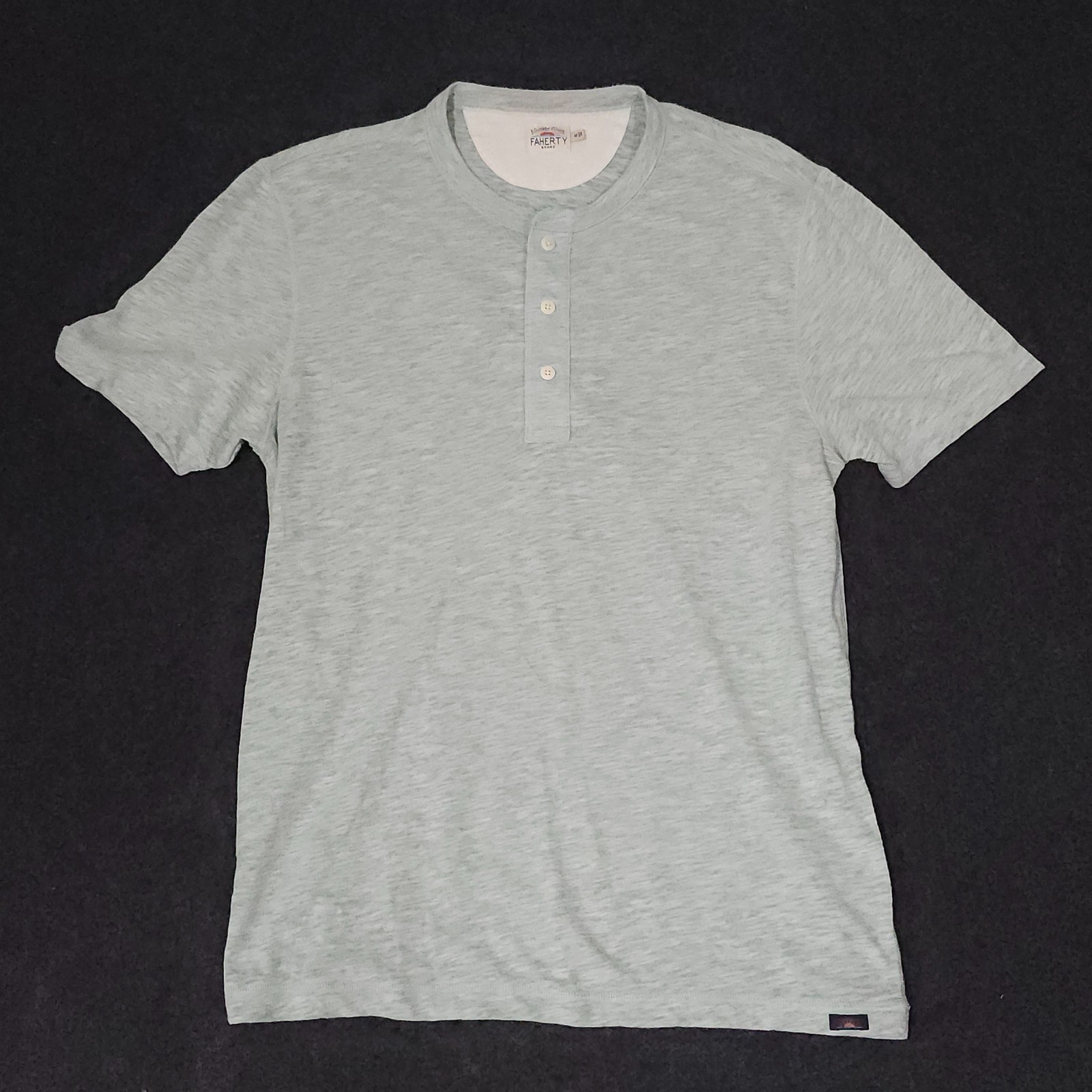 Faherty Henley Shirt Men Medium Green Heather Short Sleeve Stretch Cotton Casual