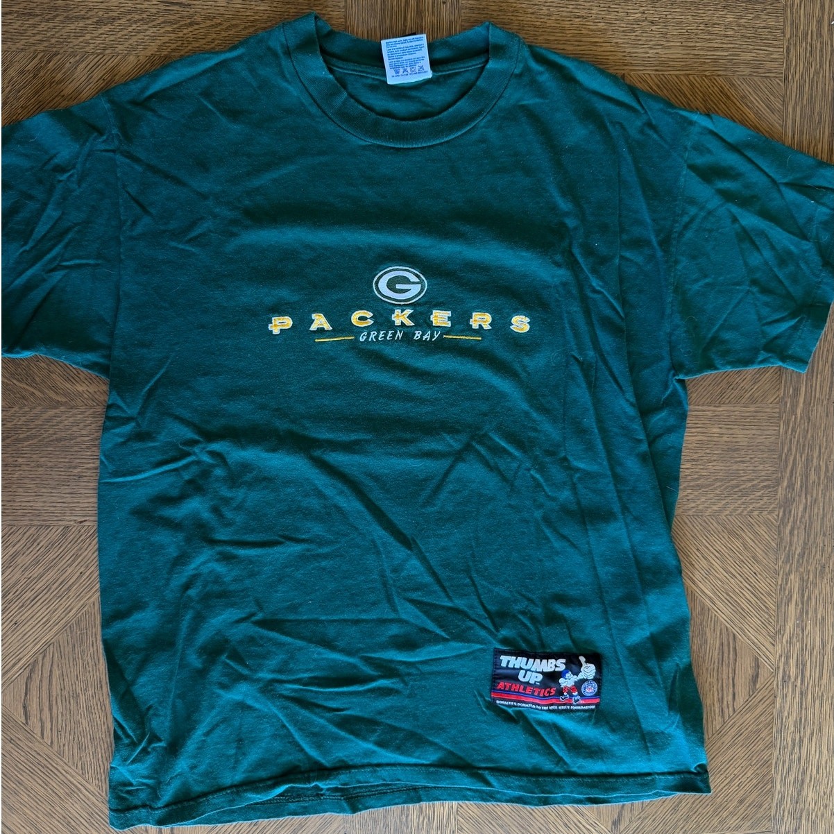 Vintage Green Bay Packers Embroidered T-Shirt Green Spell Out G Logo Mens L