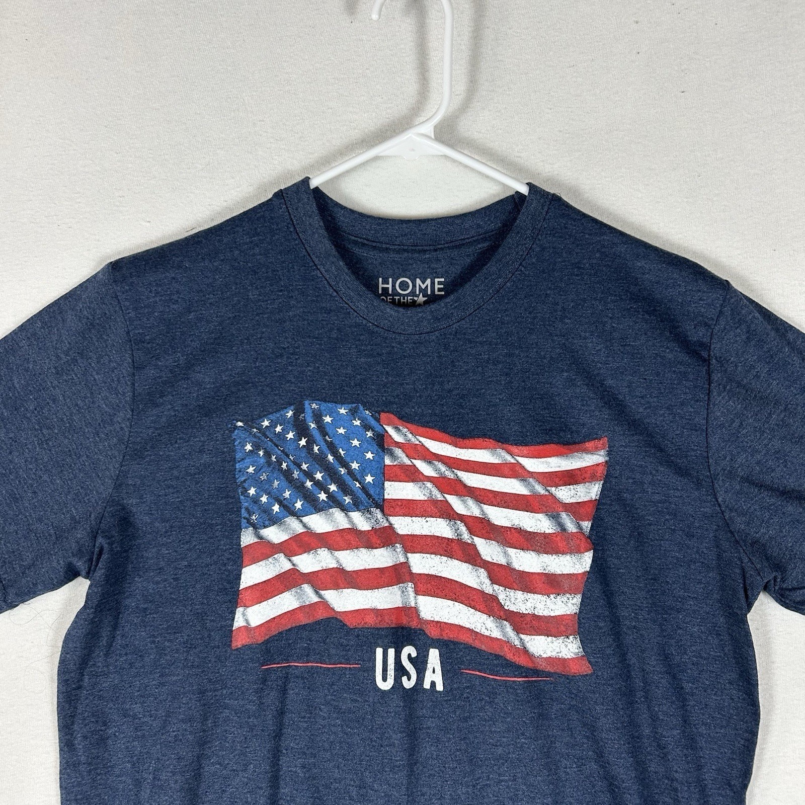 Home Of The Brave American Flag T-Shirt Men&rsquo;s Medium Blue Graphic Tee Casual Top