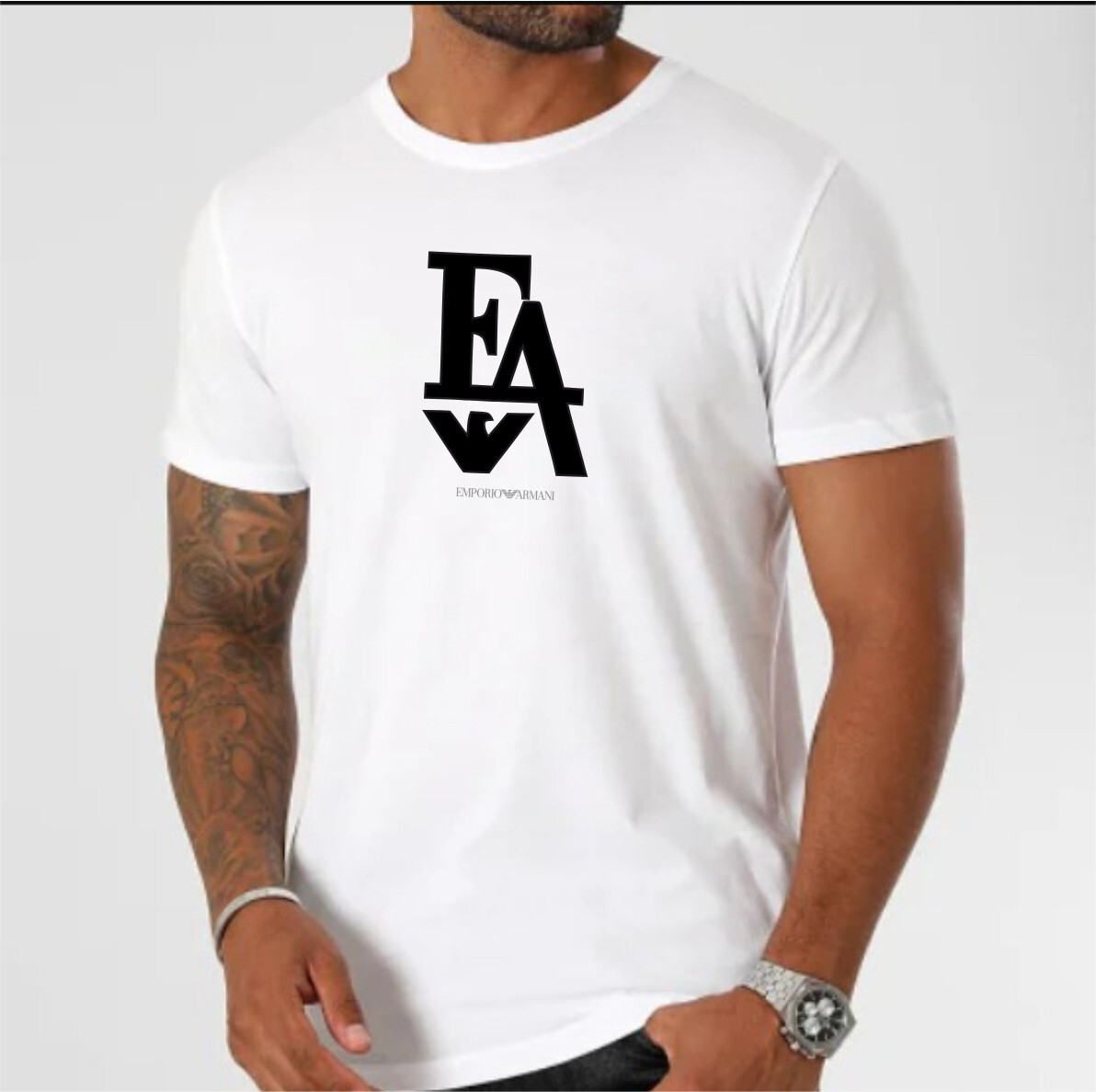 Emporio Armani White Men&rsquo;s cotton T-Shirt Flock print ,Size M*L*XL*XXL*3XL