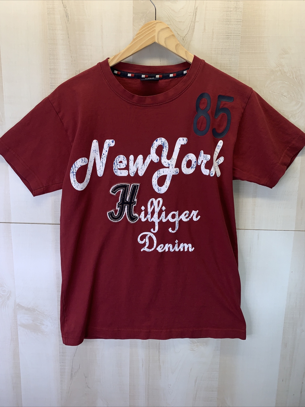 Tommy Hilfiger Men’s/Teens Red Embriodered Logo Front Short Sleeve T-Shirt #3559