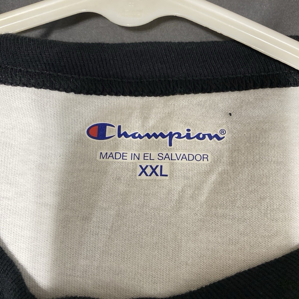 Champion Men’s XXL White/Black Colorblock Raglan Logo Cotton Knit Tee