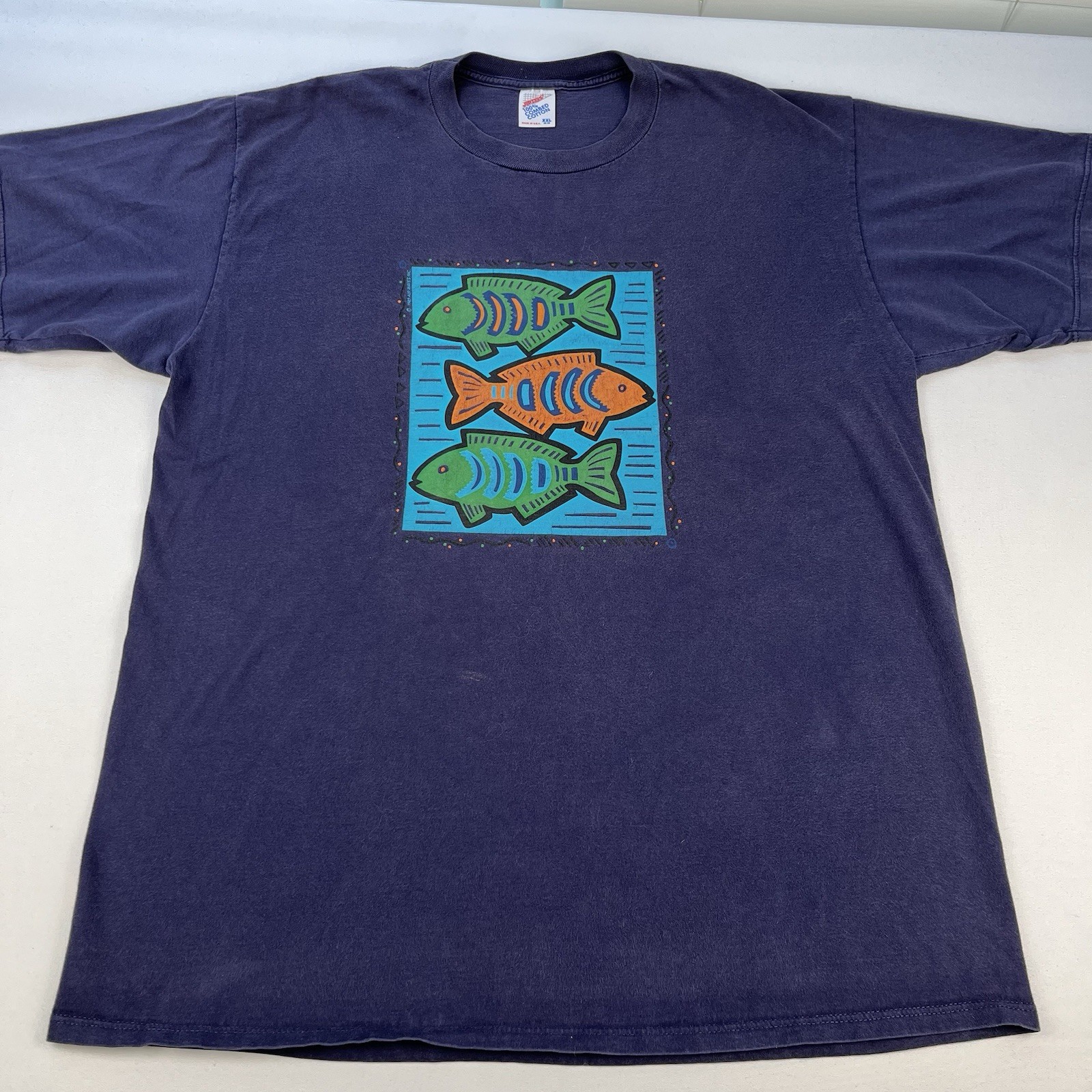 Jerzees T-Shirt Size XXL 48-50 Large Fish Art Made in USA 100% Combed Cotton