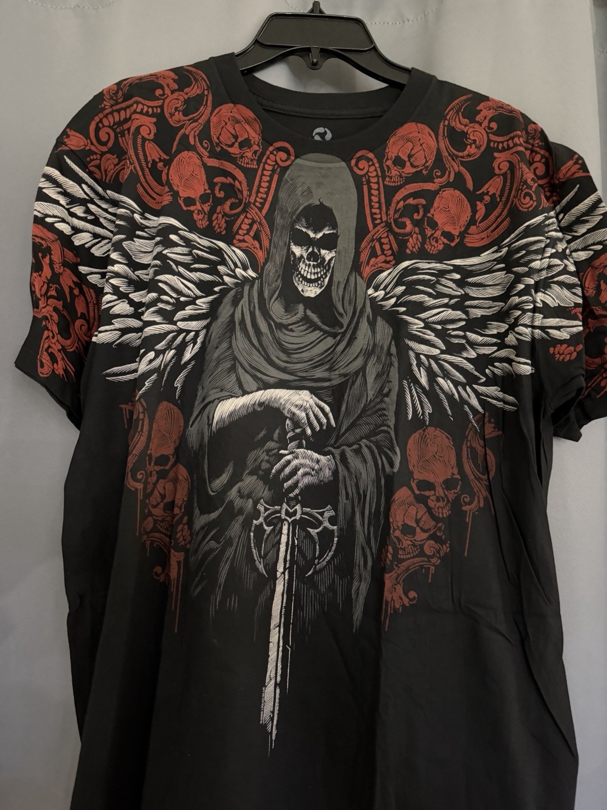 VINTAGE Liquid blue Men’s L Black Cotton Crew Neck Short Sleeve Grim Reaper