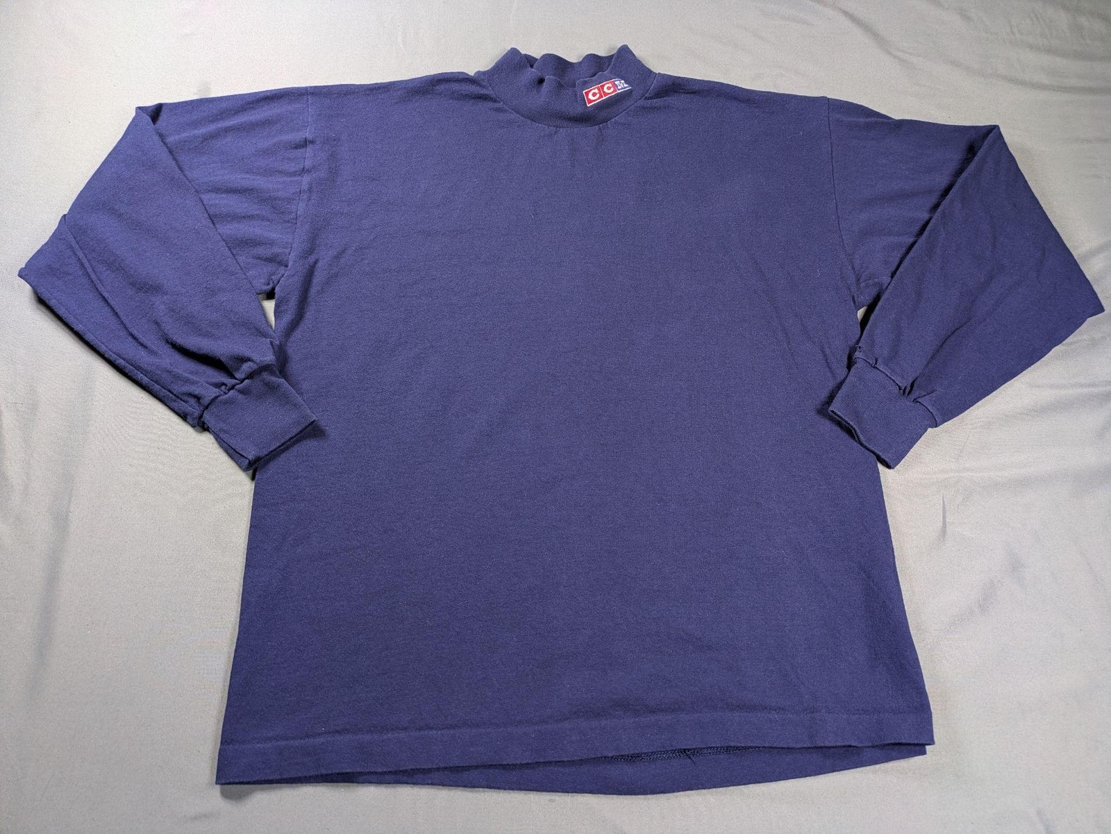 Vintage CCM Shirt Mens Large Blue Mock Neck Long Sleeve Hockey Made USA Cotton
