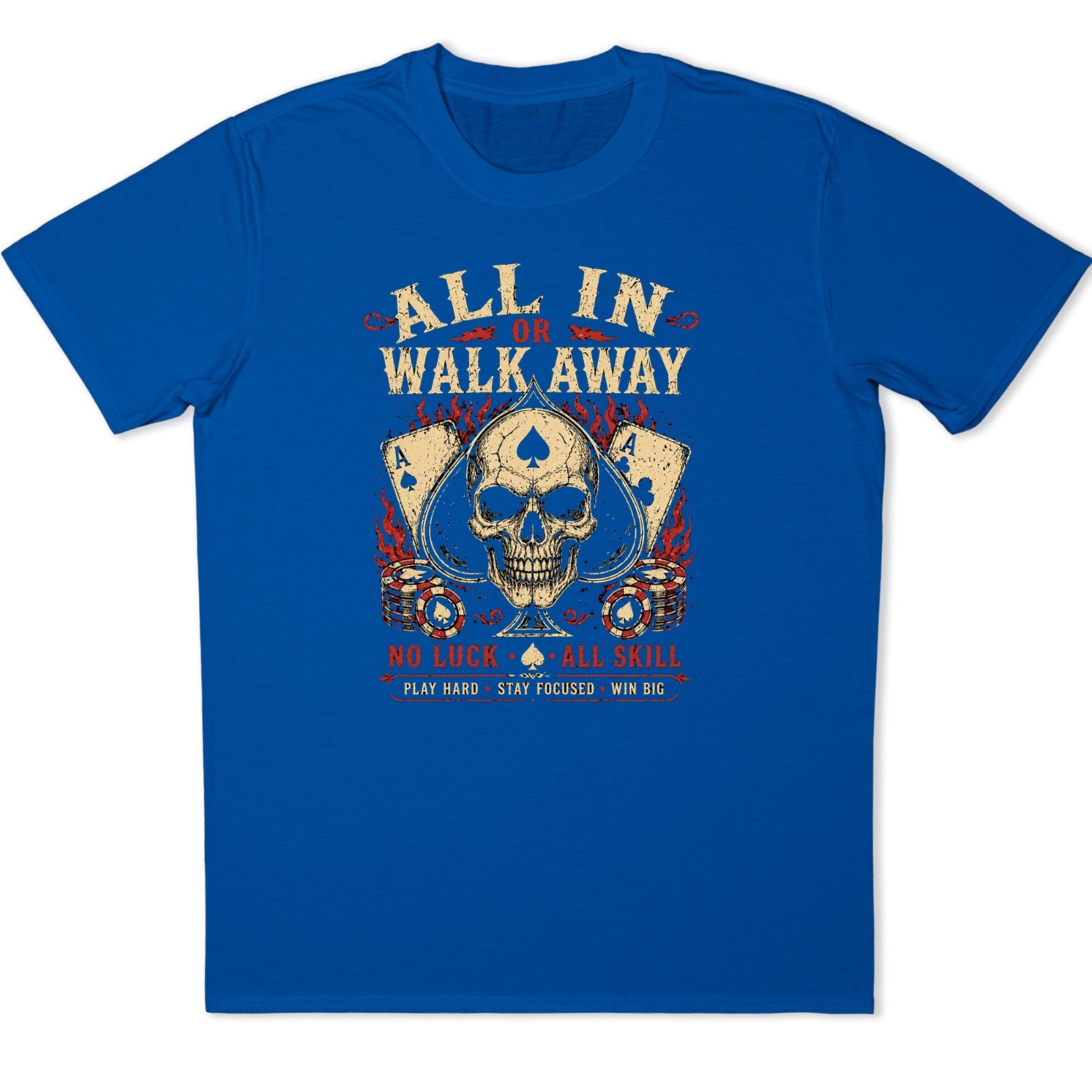 Skull Poker All In Graphic Ace Spade Cards Gambling Casino Walk Away Flame Tee.