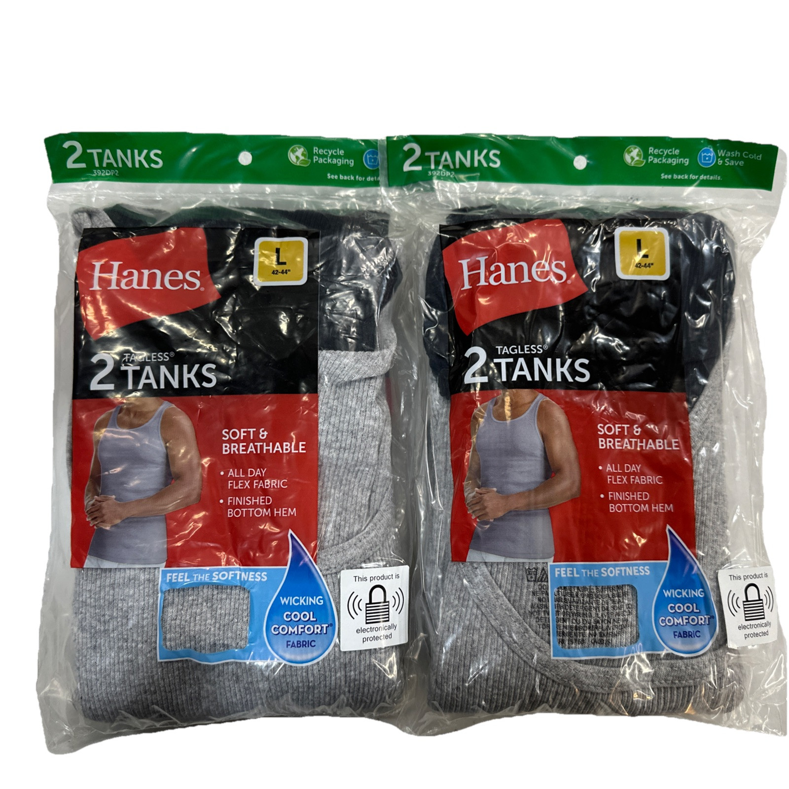 Hanes Mens Tagless Tank Tops 2 Gray 2 Black Cool Comfort Fabric