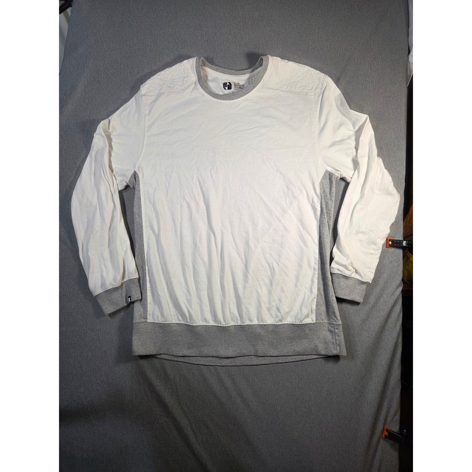 Echo Unltd Mens Colorblock Long Sleeve Shirt White Grey Quilted Elbow XL