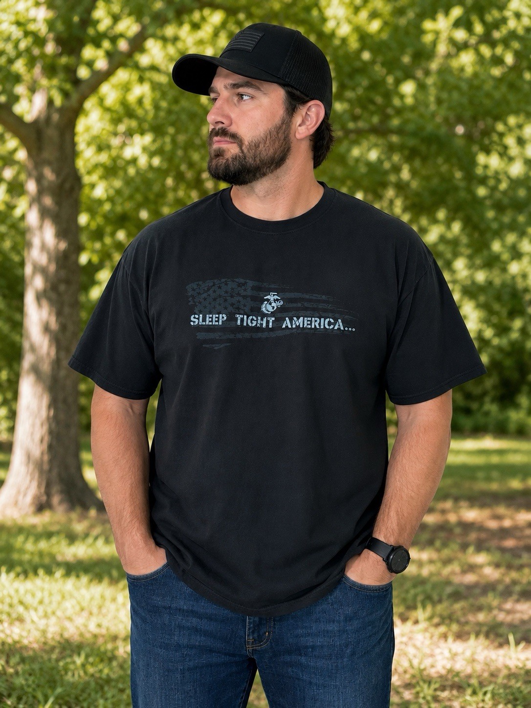 2XL USMC Sleep Tight Men’s Black Crew Neck Short Sleeve Tee Frontline Apparel