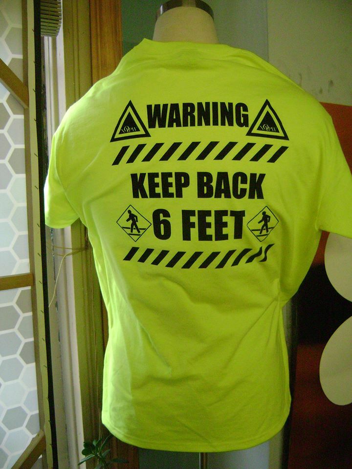 PRINTED TEE SAFETY YELLOW GREEN SELF DISTANCE STAY 6 FEET BACK AWAY T-SHIRT