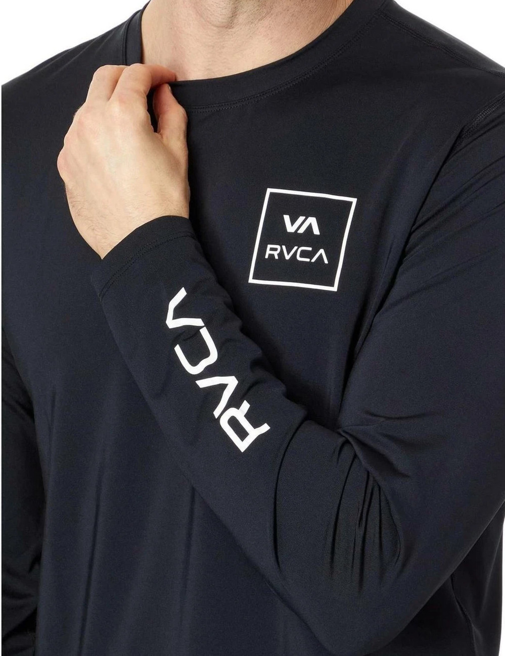 RVCA Surf Shirt M Mens Black Rash Guard Long Sleeve UVA UVB Protection Medium