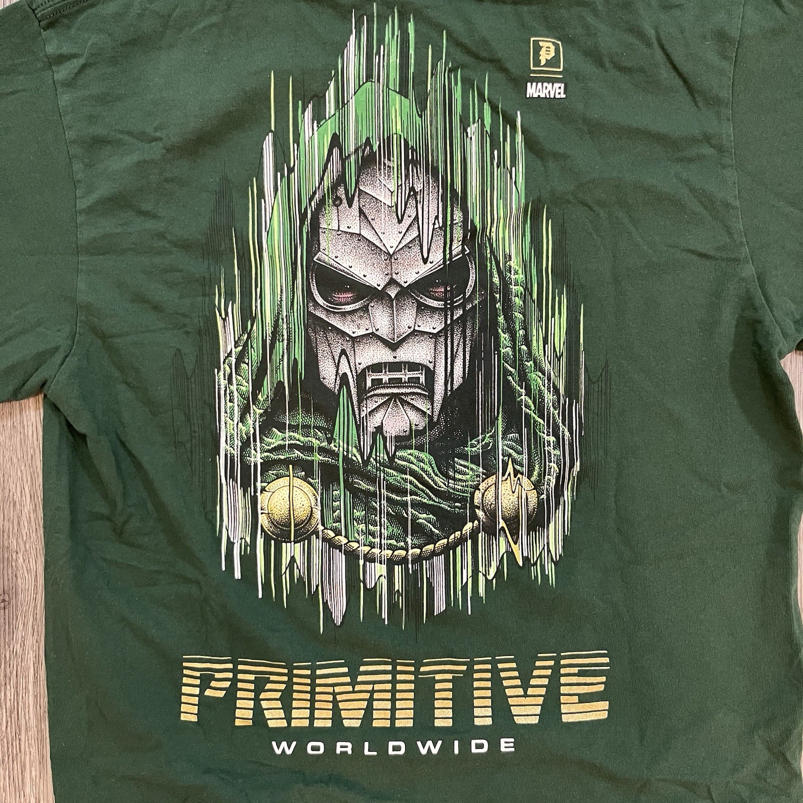 Primitive x Marvel Dr Doom Hoodie Mens M Green Gold Foil Skateboard Pullover