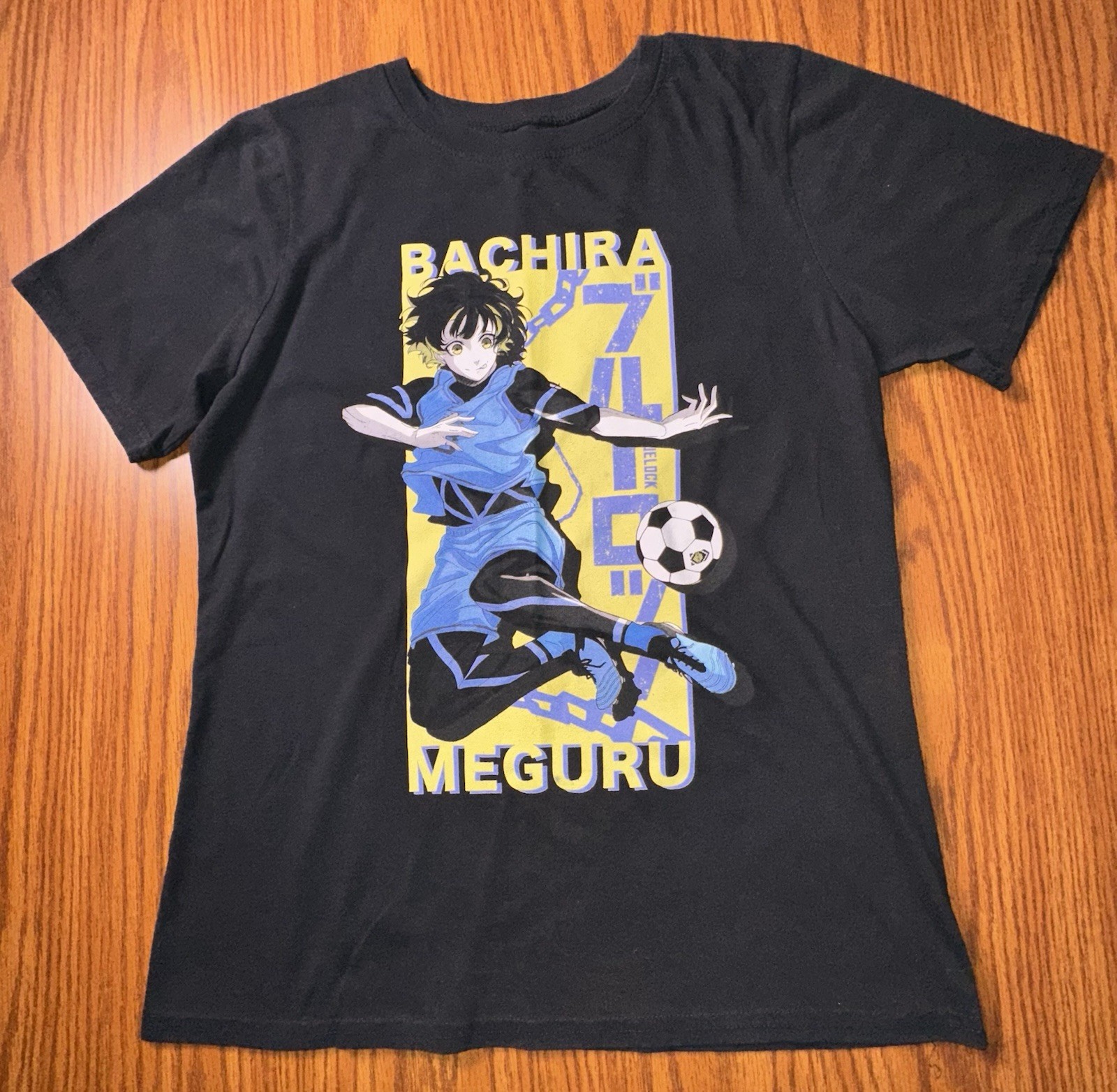 CrunchyRoll Blue Lock Anime Bachira Meguru T-shirt Shirt Sz M Black EUC