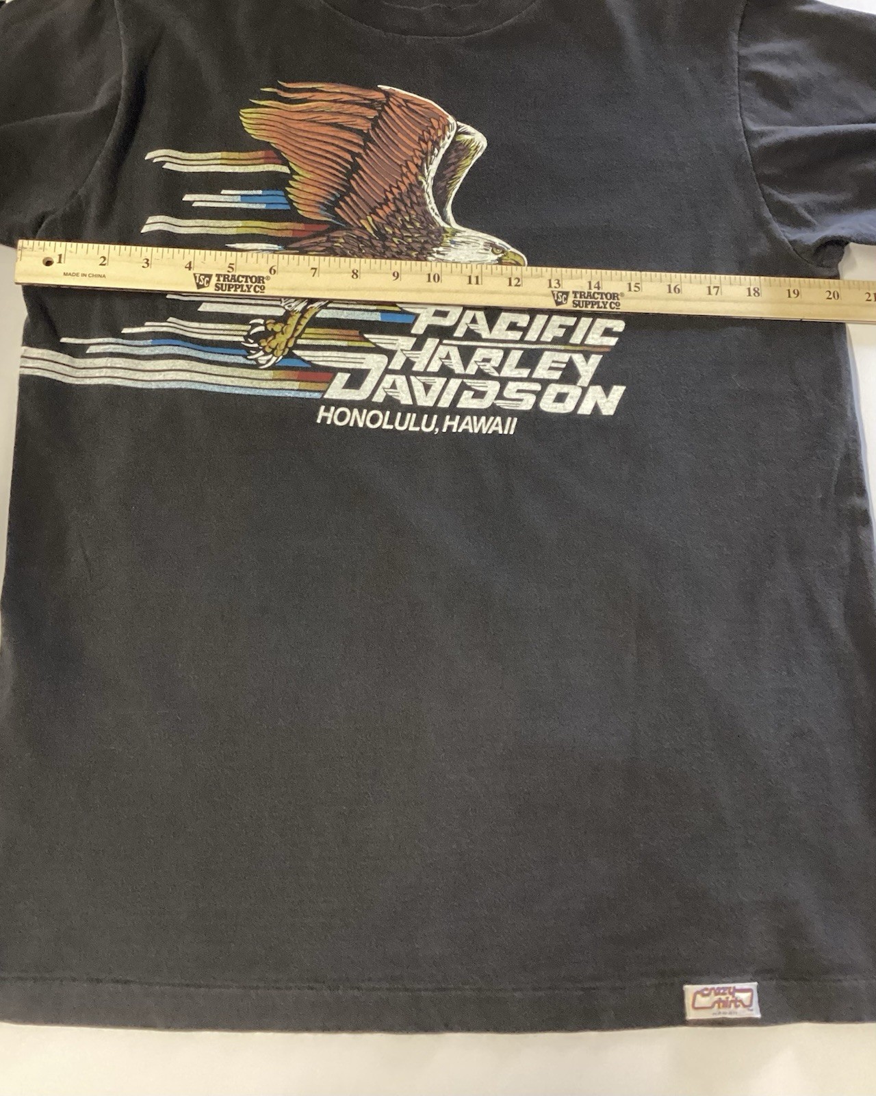 VTG Tee Pacific HarleyDavidson HonoluluHawaii CrazyShirt Black Biker Eagle Sz Lg