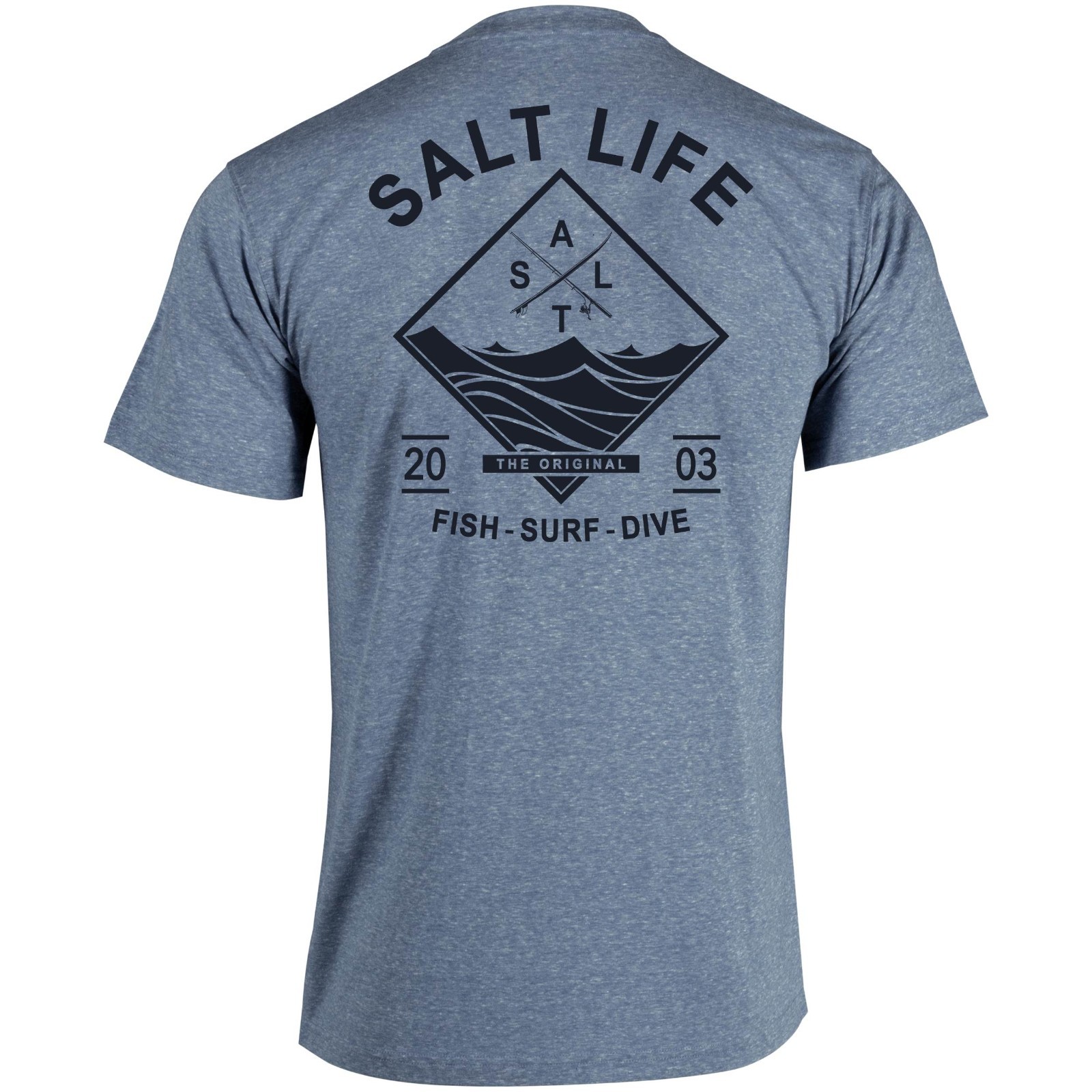 Salt Life TriBlend S/S Fish Surf Dive Tee Blue Adult Large Live Salty NWT