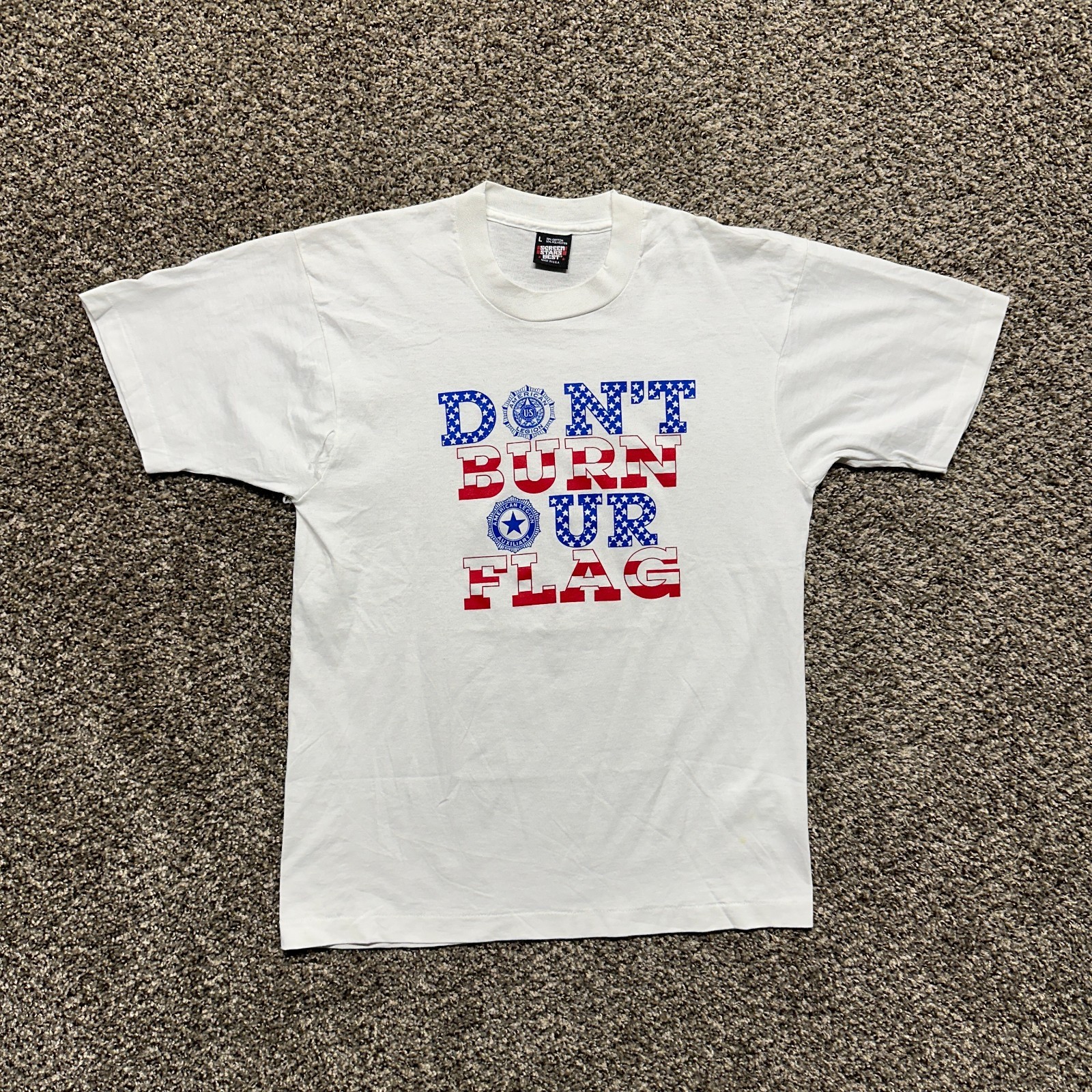 Vintage American Flag T-shirt Size M White 90s Patriotic Screen Stars Best