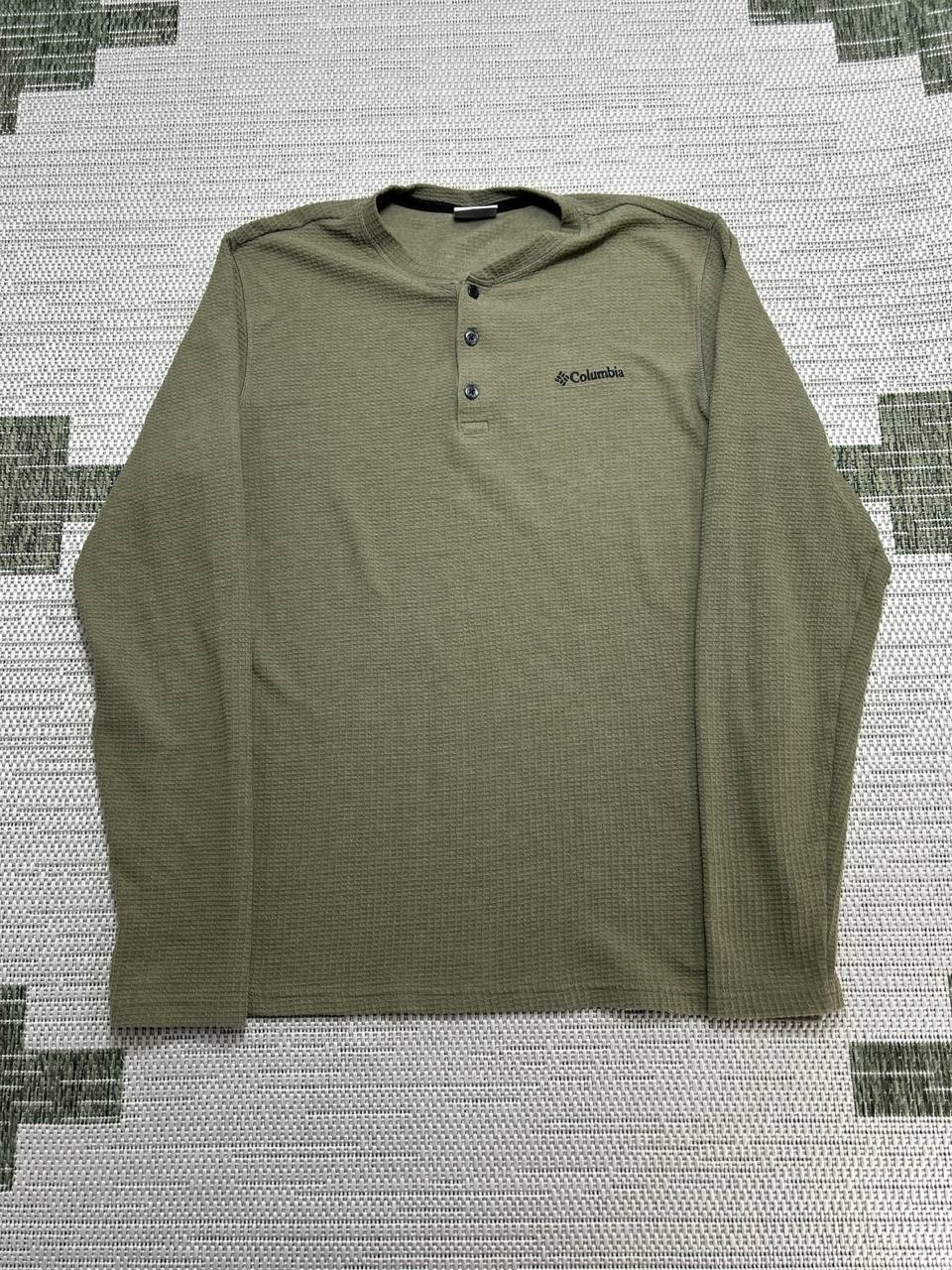 Columbia Pine Peak Waffle Shirt Mens Large Green Henley Neck Long Sleeve Camping