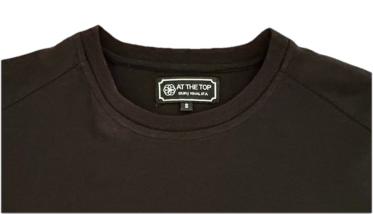 At The Top Of Burj Khalifa skyscraper, Dubai, UAE – Black Pocket Logo T-Shirt, S